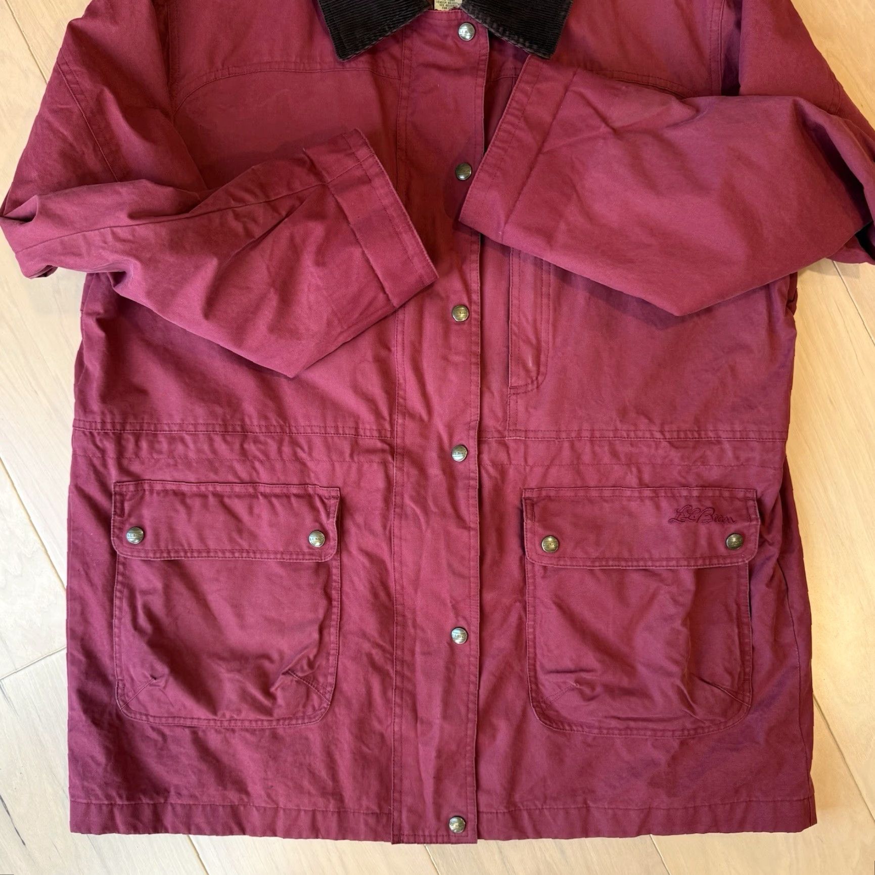 Vintage LL Bean Chore Coat Women's Large Red Long Full Zip Outerwear Size L / US 10 / IT 46 - 6 Thumbnail