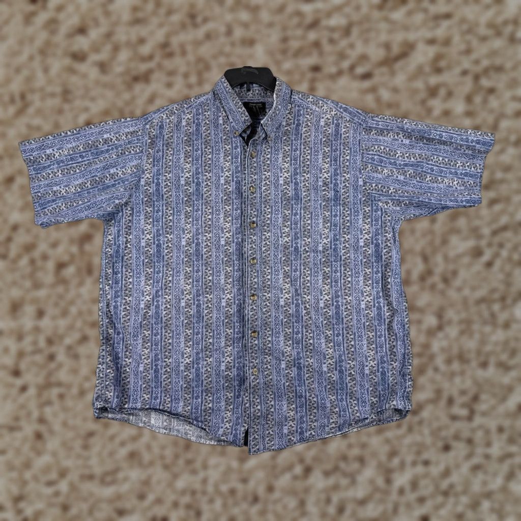 Vintage VINTAGE Cambridge Classics Shirt Adult 2XL Blue Beige Tribal Print Cotton Beach Hawaiian Vacation Resort Paisley Short Sleeve Mens Size US XXL / EU 58 / 5 - 1 Thumbnail
