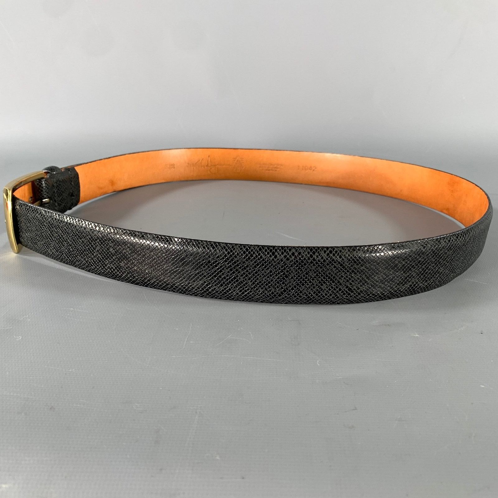 Martin Dingman MARTIN DINGMAN Size 36 Black Crackled Leather Belt Size 36 - 4 Thumbnail
