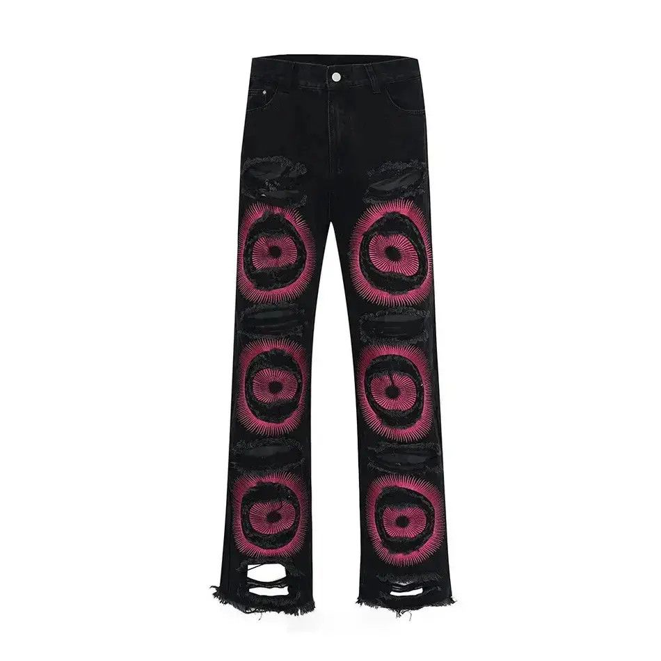 Japanese Brand Men's Torn Patchwork Jeans Loose Straight Ripped Casual Size US 34 / EU 50 - 1 Thumbnail