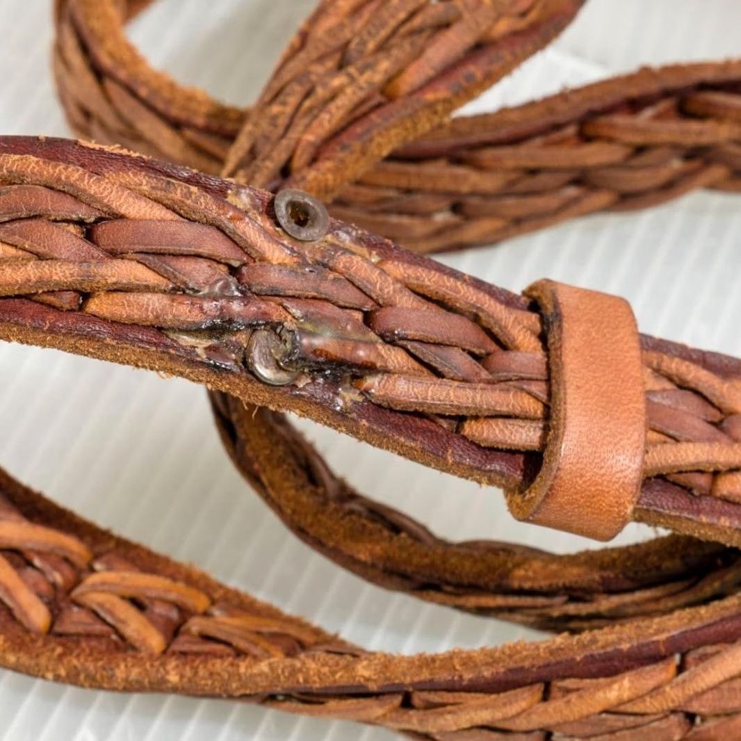 Vintage VINTAGE Mens Woven Leather Belts w/ Brass Buckle Shirt Size ONE SIZE - 2 Thumbnail