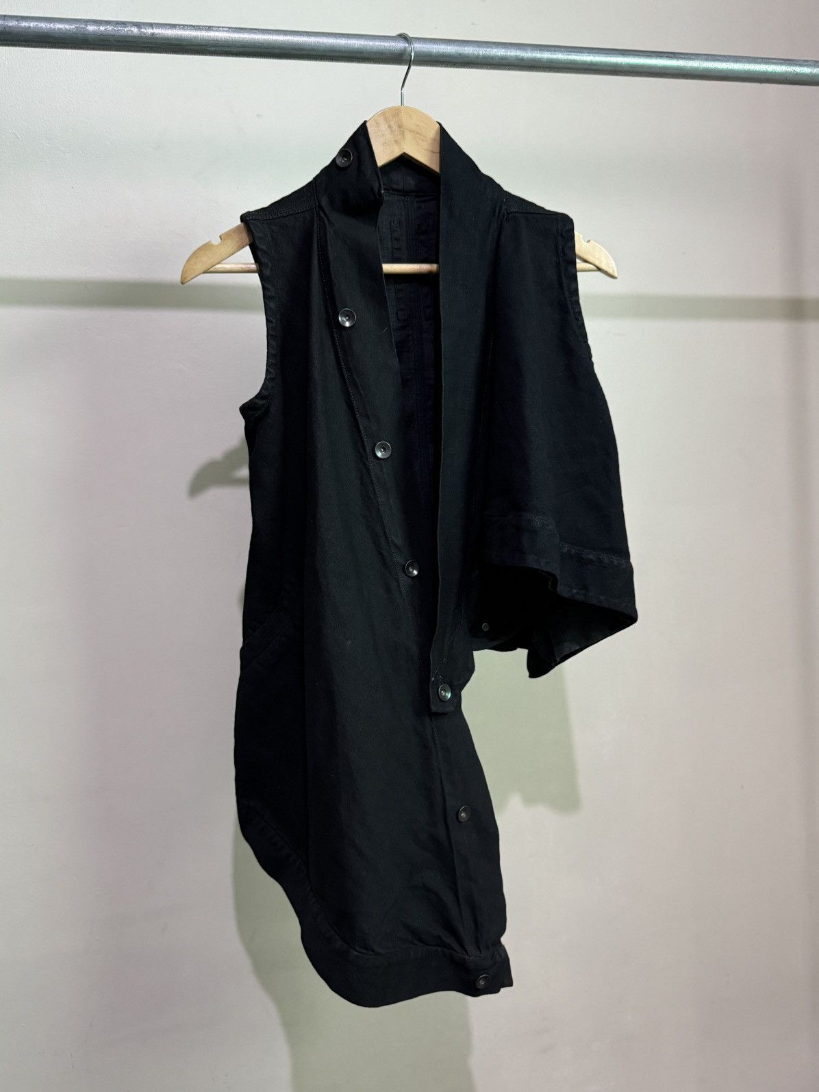 【Rick owens】denim long vest RICK OWENS SLAB - Sand washed dark blue sleeveless denim