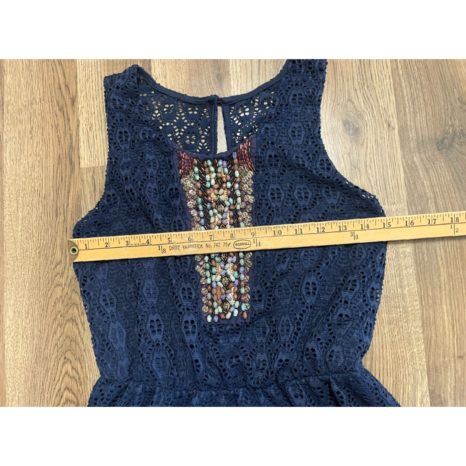 Vintage Maurices Dress Women's Size Small Blue Beads Lace Sleeveless Midi Dress Size S / US 4 / IT 40 - 5 Thumbnail