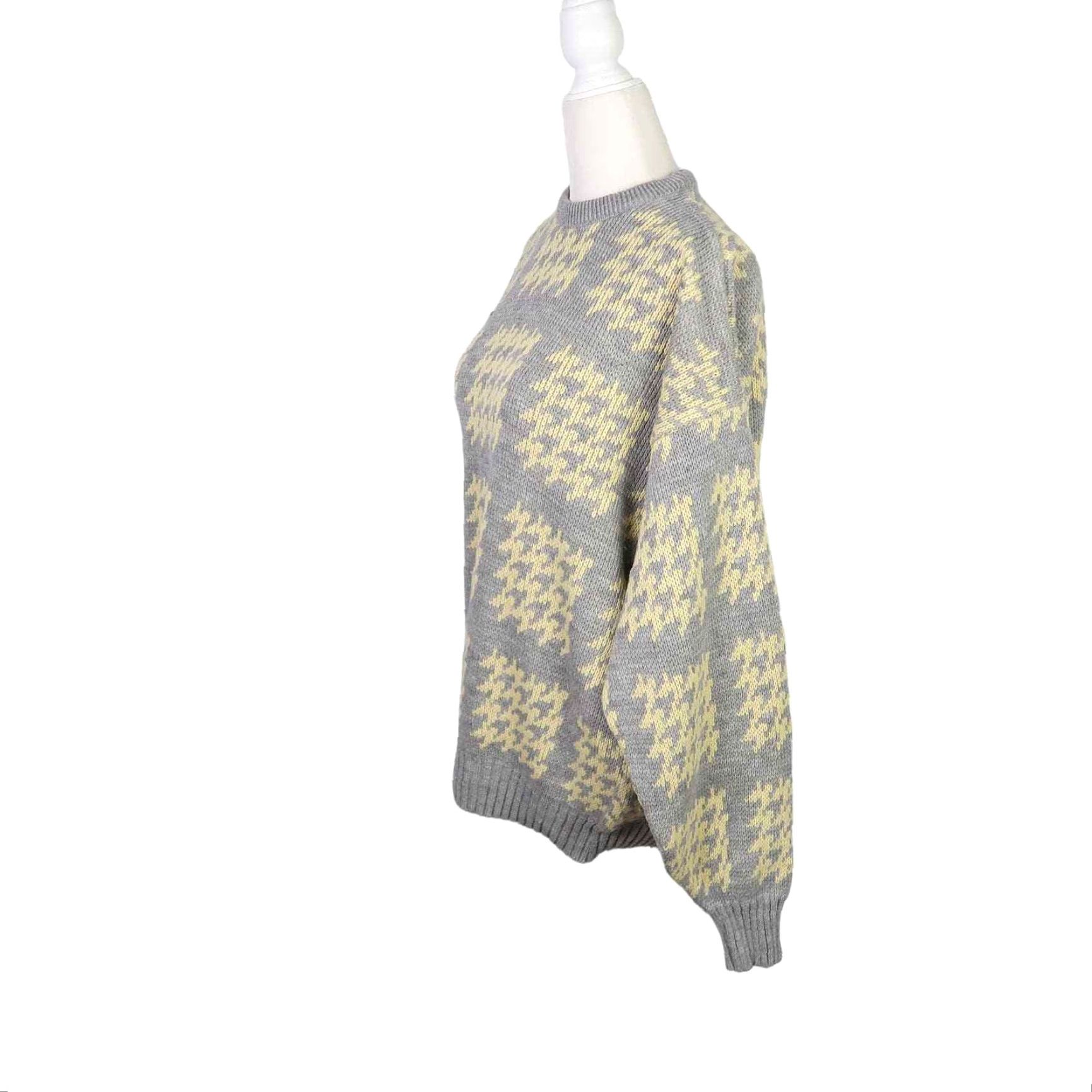 Vintage VINTAGE 80s Club Europe gray and yellow houndstooth knit sweater M Women Crew Neck Pullover Long Sleeve Fall Winter Casual Knit Size M / US 6-8 / IT 42-44 - 3 Thumbnail