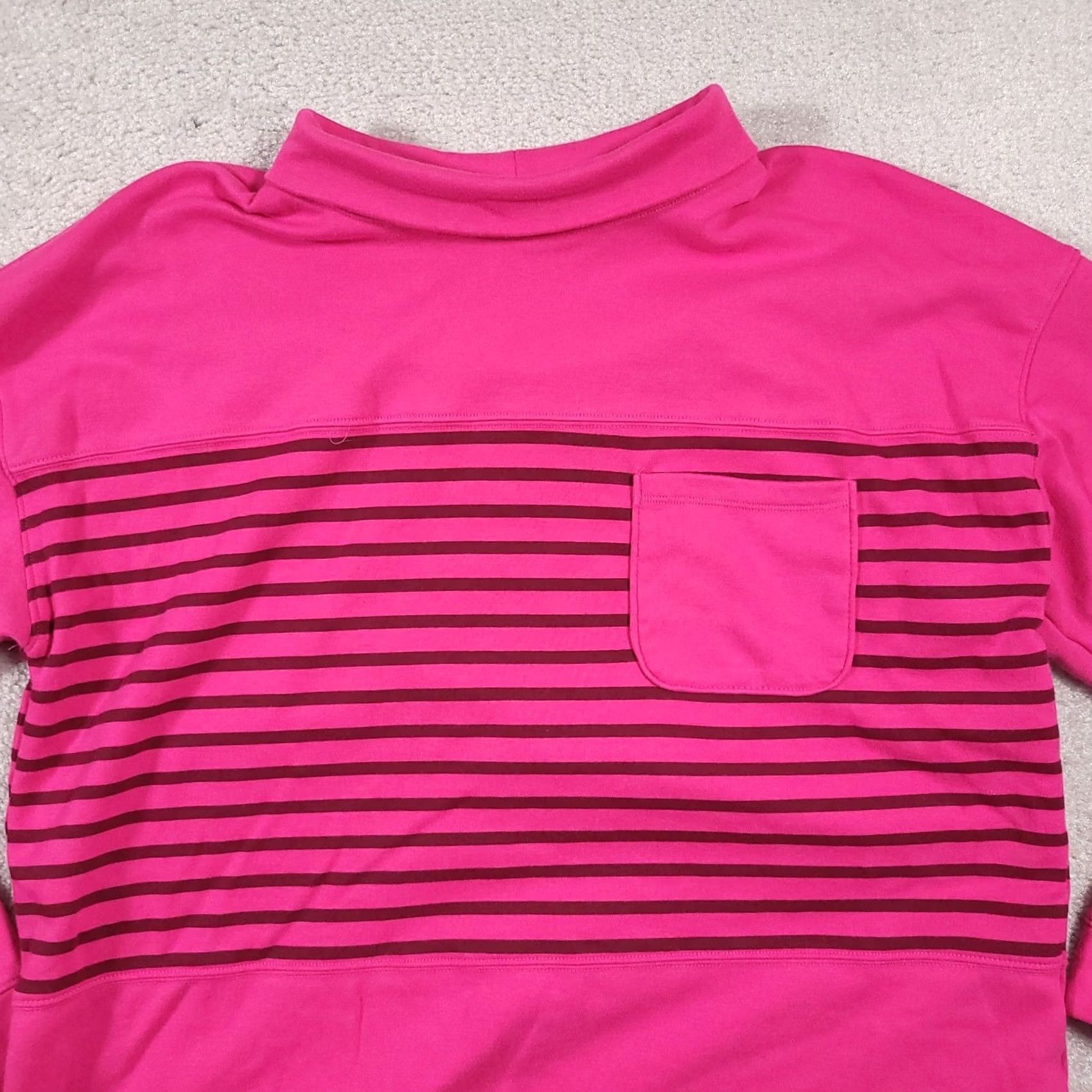 Croft & Barrow VINTAGE Croft Barrow Turtleneck Sweater Sweatshirt Women XL Pink Stripe Pocket Cardigan Size XL / US 12-14 / IT 48-50 - 3 Thumbnail
