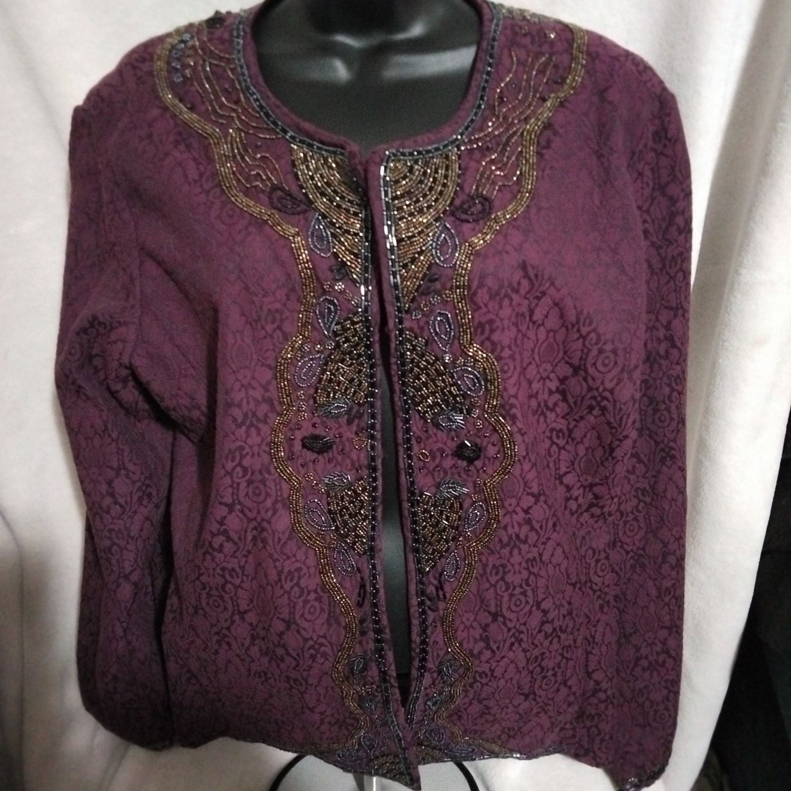 Chicos Chicos Womens Evening Jacket Purple Hook & Eye Beaded L/2 Size L / US 10 / IT 46 - 1 Thumbnail