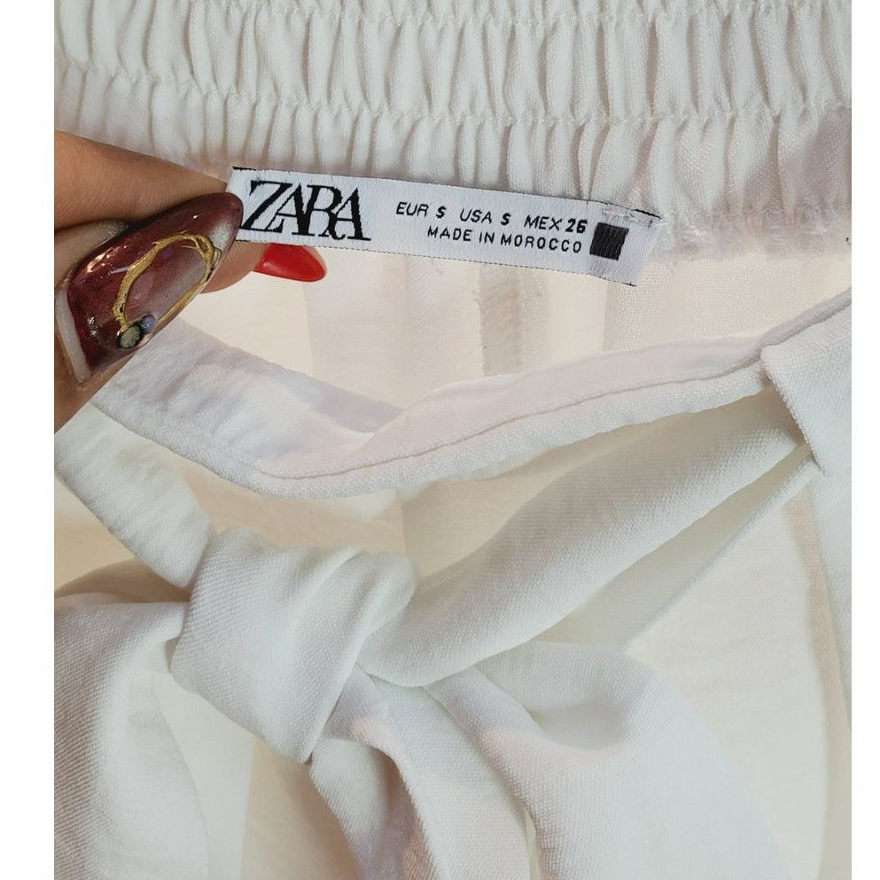Zara Zara White Flowy Wide Leg Tie Waist Pants Small Size 28" / US 6 / IT 42 - 8 Thumbnail