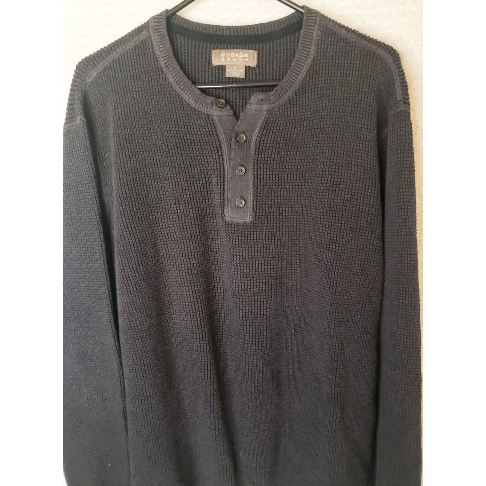 Vintage G.H. Bass & Co Henley Pullover Sweater Mens L Dark Gray Ribbed Knit Mock Neck Long Sleeve Casual Wear Regular Fit Size US L / EU 52-54 / 3 - 2 Thumbnail