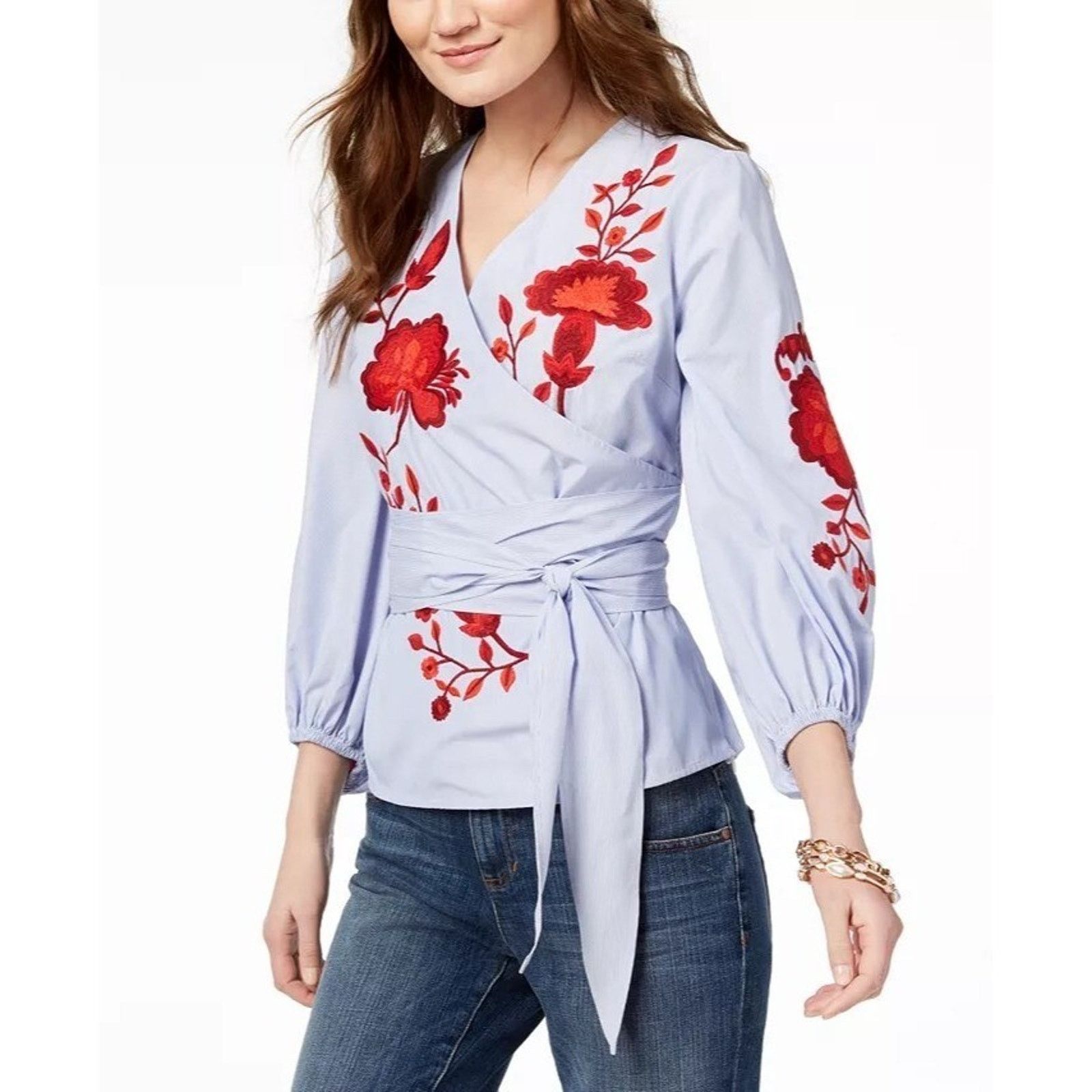 Incarnation INC International Concepts Womens Peasant Top Floral Embroid Size M / US 6-8 / IT 42-44 - 6 Thumbnail