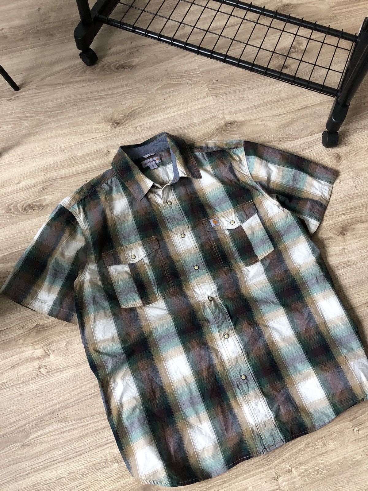 Carhartt × Carhartt Wip × Vintage Vintage Carhartt Button Up Work Short Sleeve Shirt Size US XL / EU 56 / 4 - 2 Thumbnail