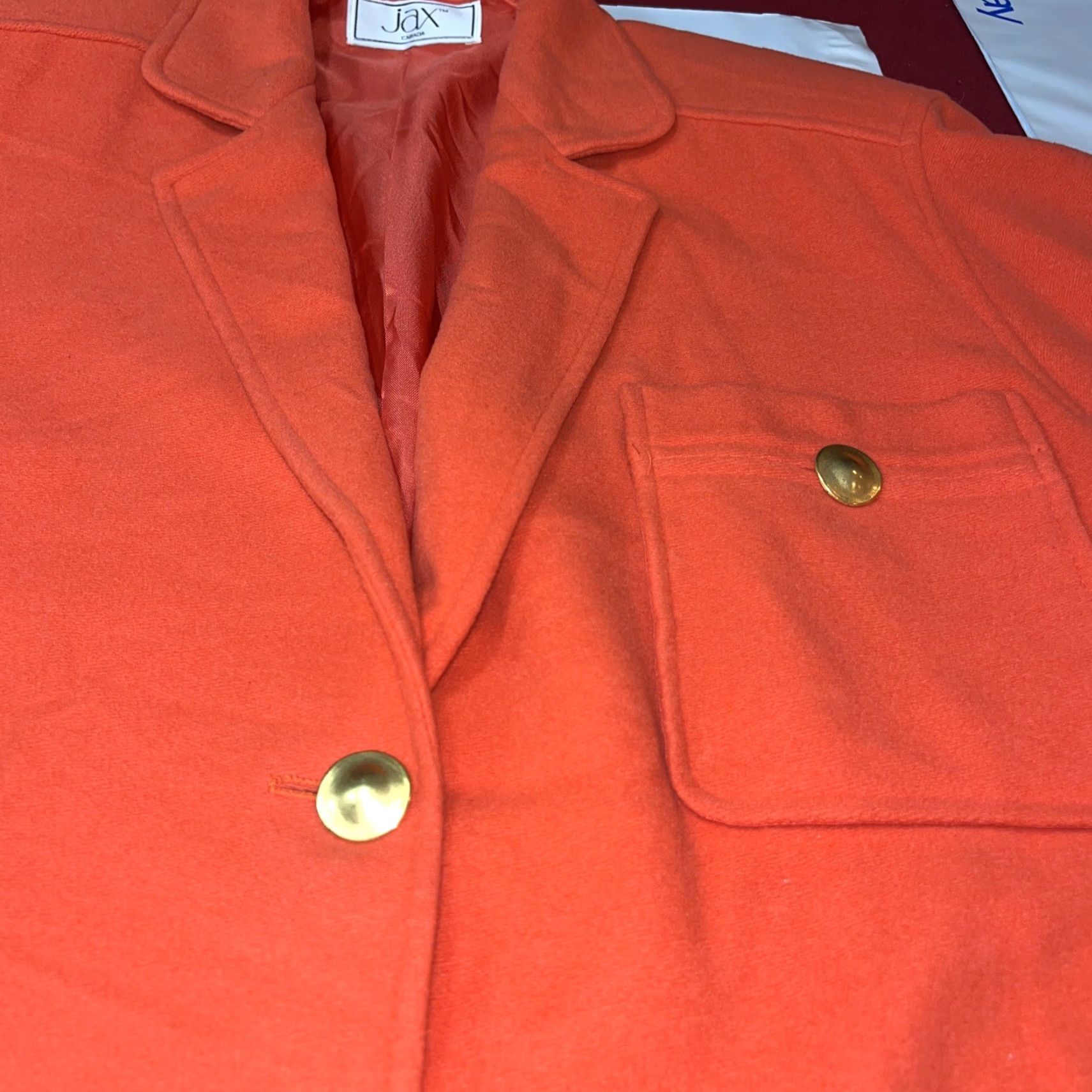 Vintage JAX CANADA Blazer Women Size 10 Orange Wool Blend Cashmere Gold Buttons Pockets Coat Size L / US 10 / IT 46 - 5 Thumbnail