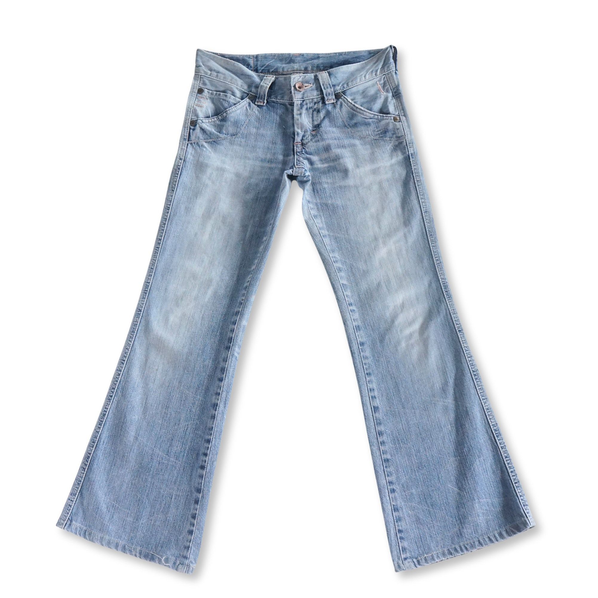 Edwin Edwin 503 Cinch Back Low Rise Flare Light Blue Jeans Size 29" - 1 Thumbnail
