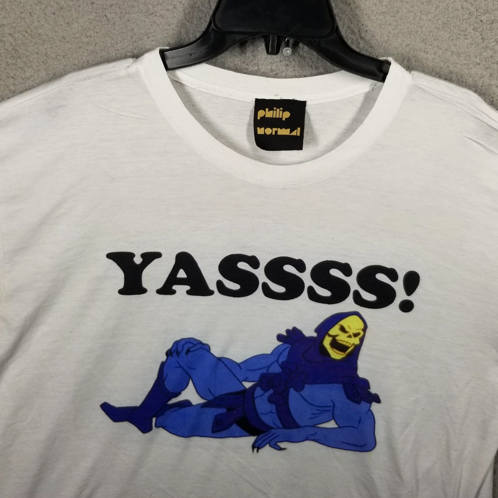 Vintage Philip Normal Skeletor YASSSS! Graphic Tee Shirt Mens Large White 80s Retro Movie Size US L / EU 52-54 / 3 - 3 Thumbnail