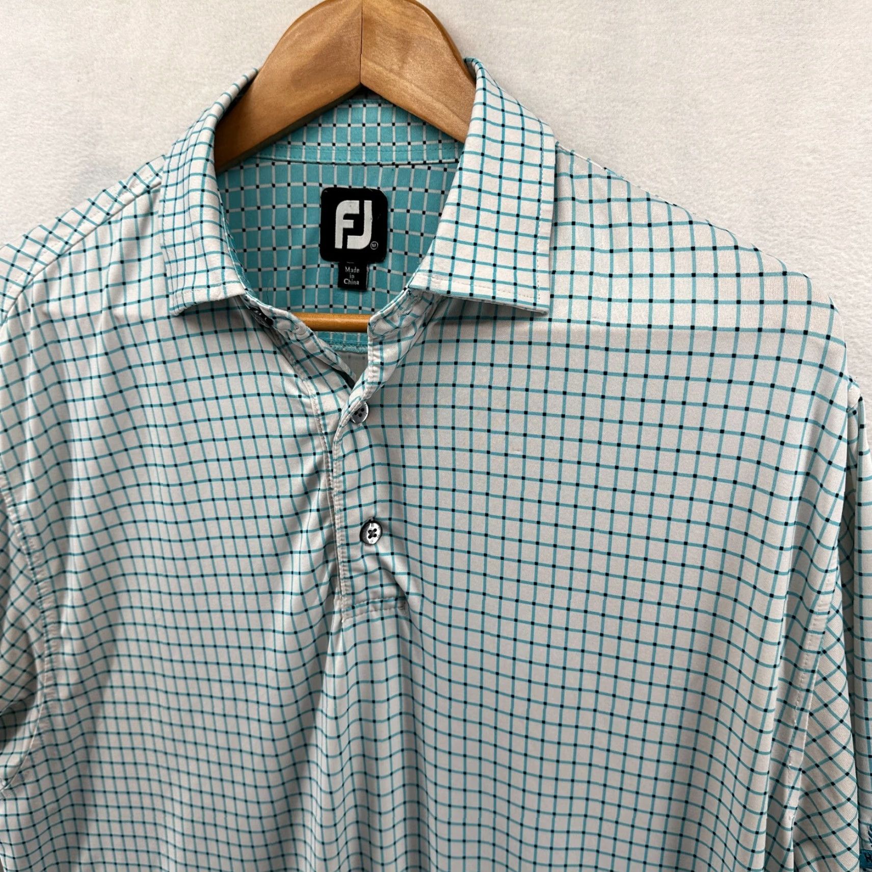 Footjoy FootJoy Polo Shirt Blue White Men's M Golf Short Sleeve Check Collared Pattern Classic Easy Care 44 in Chest Regular Fit Size US M / EU 48-50 / 2 - 3 Thumbnail