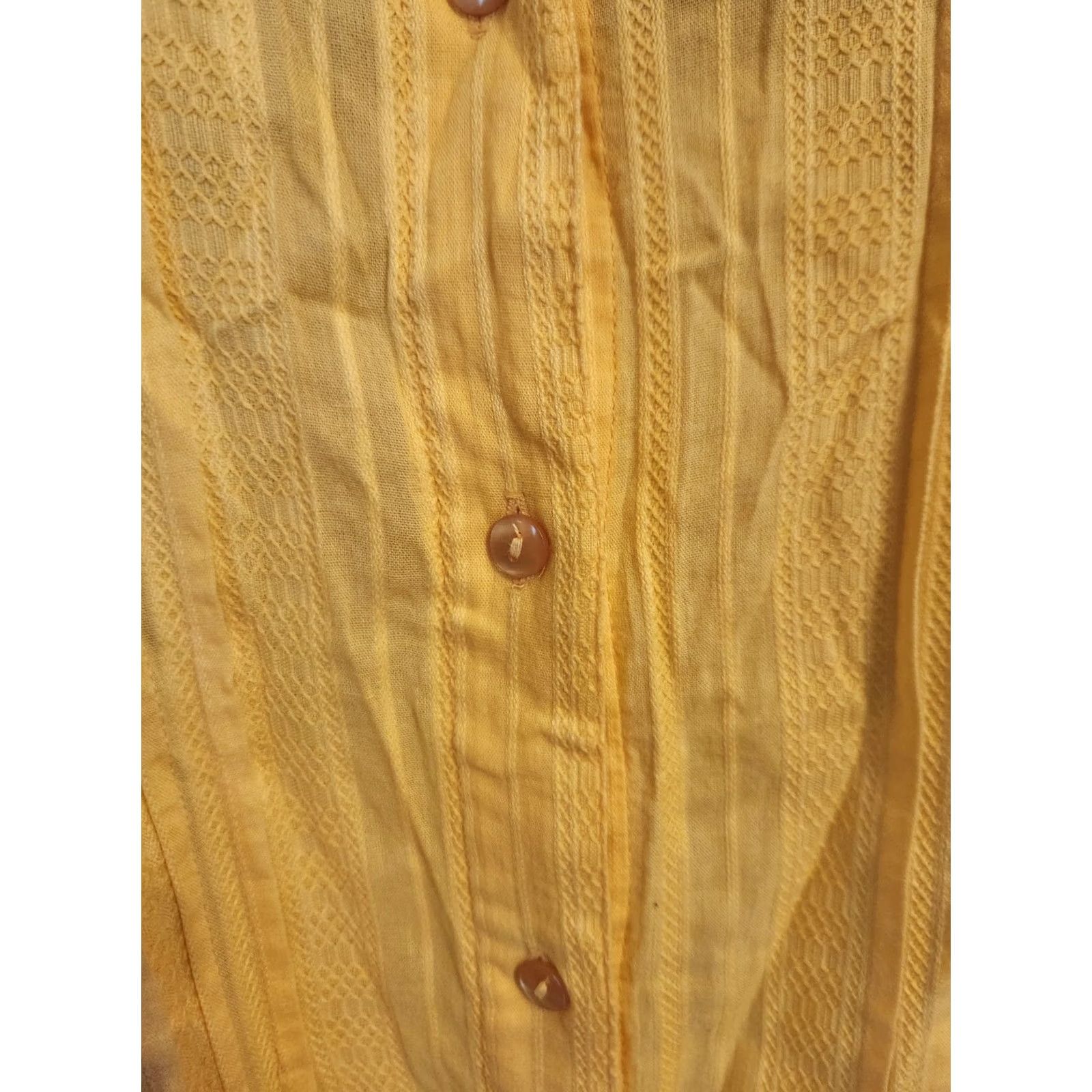 Vintage Only Necessities Yellow Textured Stripe Pleated Button Down Blouse Shirt 3X Women Size XXL / US 16-18 / IT 52-54 - 3 Thumbnail