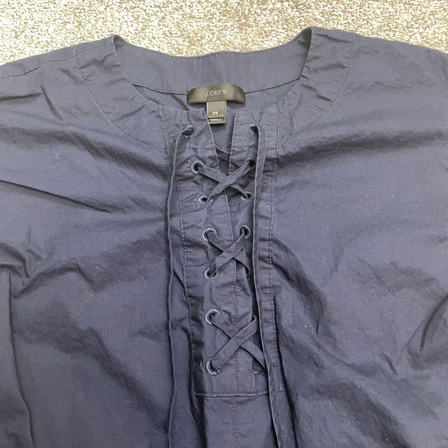 J.Crew J.CREW Dress Womens Petite Small Navy Blue Lace Up Cotton Casual Classic Size S / US 4 / IT 40 - 4 Thumbnail