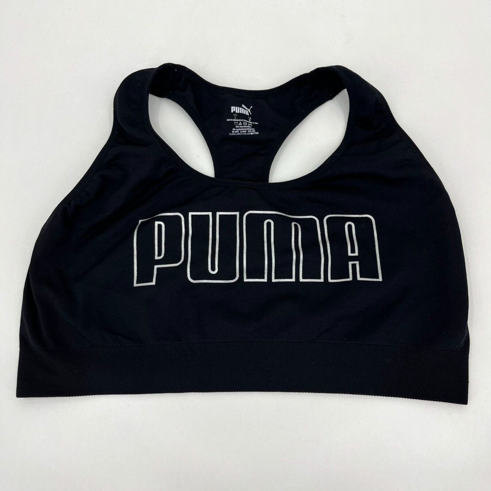 Puma Puma Sports Bra Women's L Black Racerback Logo Stretch Gym Yoga