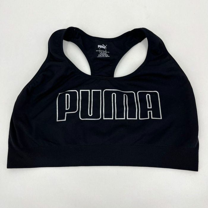 Puma Puma Sports Bra Women's L Black Racerback Logo Stretch Gym