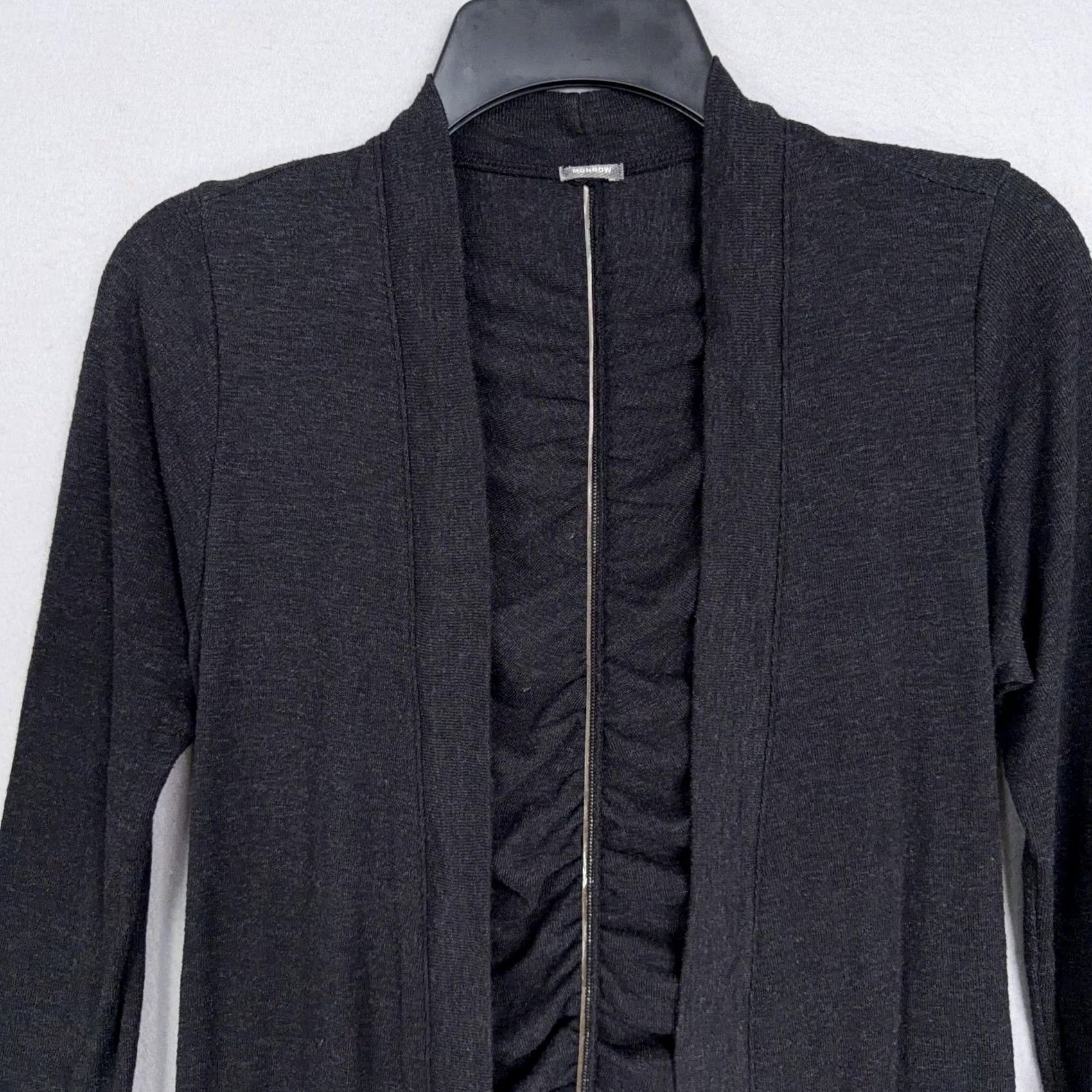 MONROW Monrow Cardigan Sweater Womens XS Black Ruched Back Open Front Lightweight 3/4 Sleeve Zipper Casual Fall All Seasons Womens Size XS / US 0-2 / IT 36-38 - 2 Thumbnail