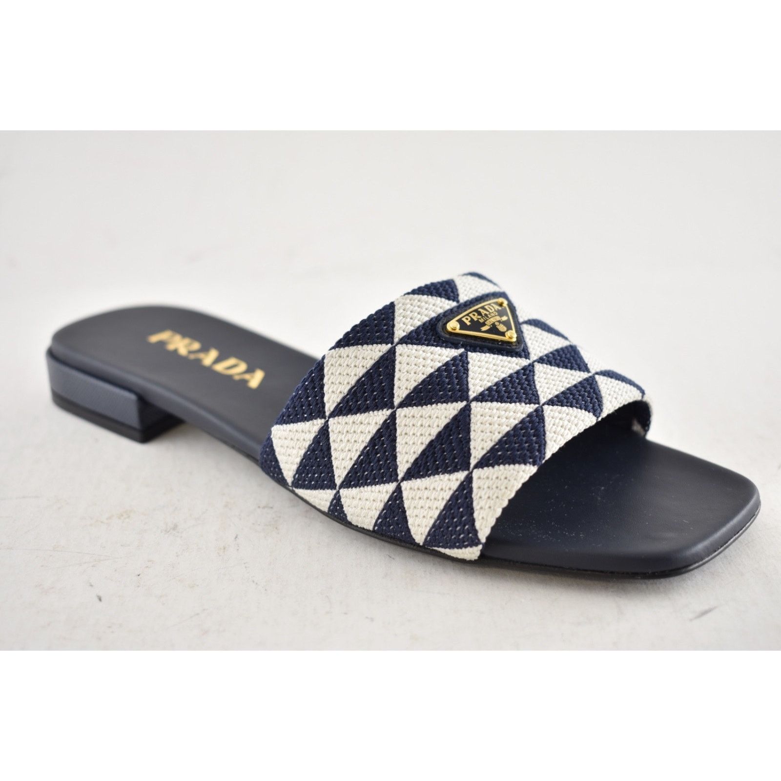 Prada Prada Jacquard Triangle Logo Baltico Talco Blue White Slide Size US 6 / IT 36 - 6 Thumbnail