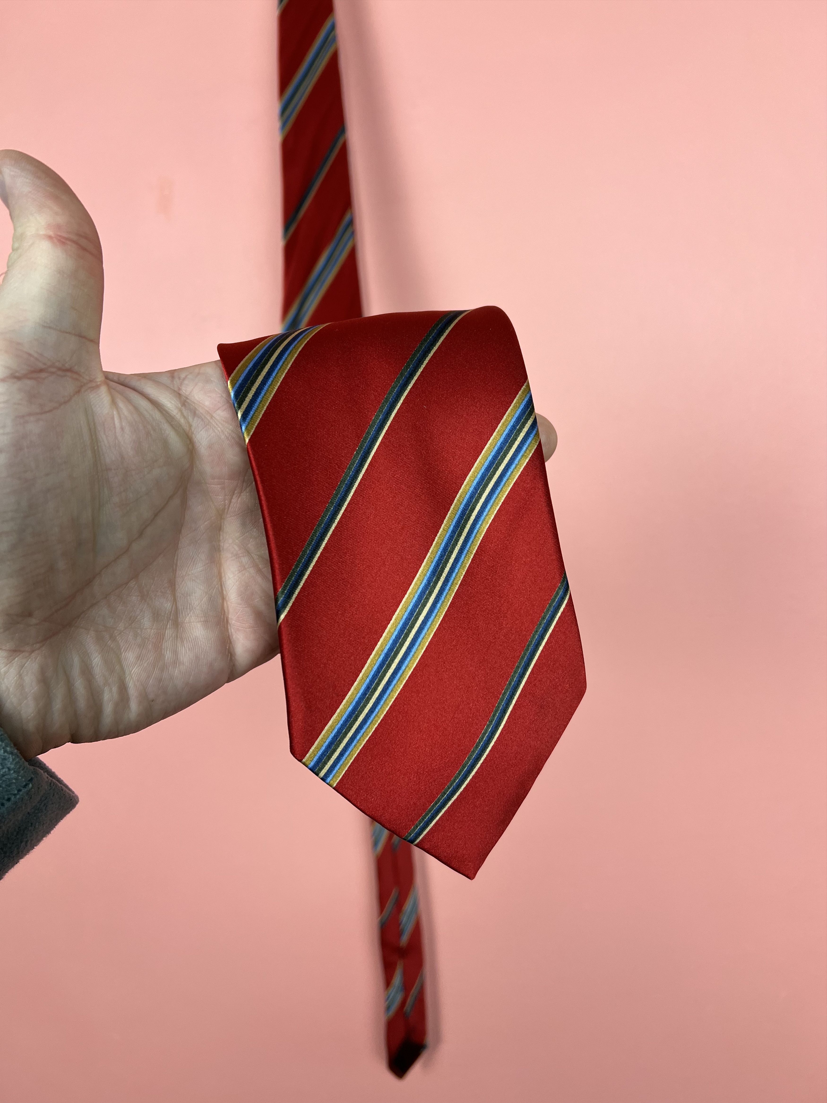 Lanvin Lanvin red striped Paris France streetwear tie silk luxury Size ONE SIZE - 2 Thumbnail