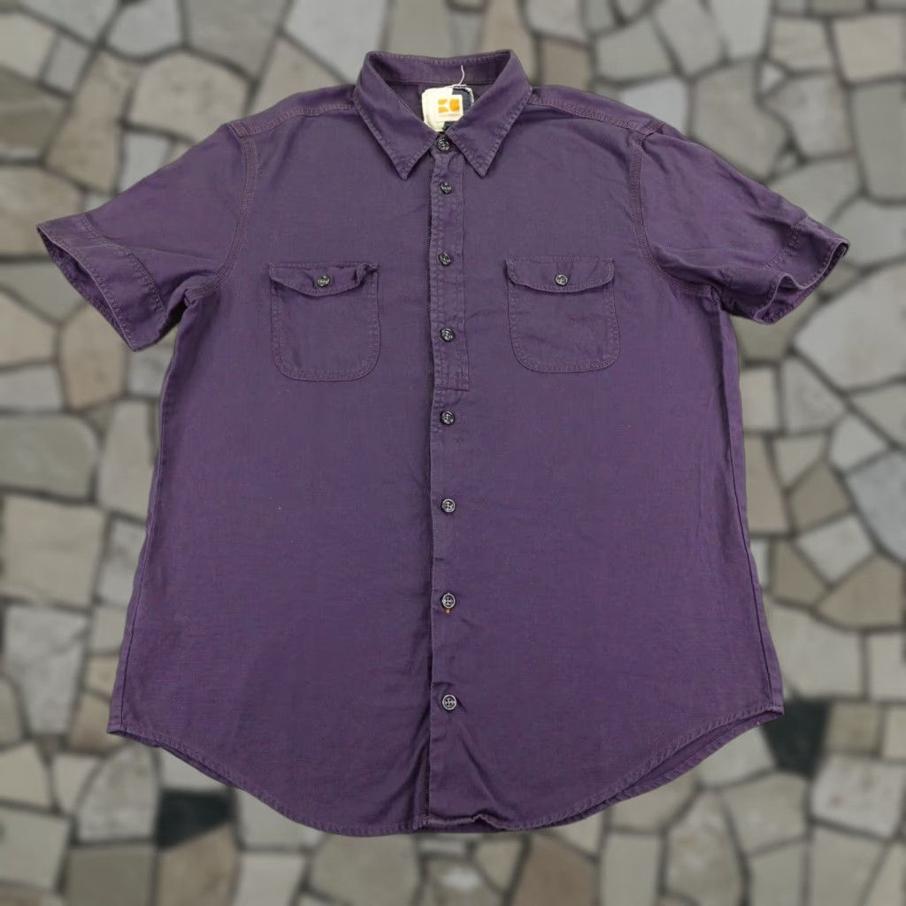 Vintage Boss Orange Shirt Mens XL Purple Button Up Short Sleeve Cotton Flap Pockets Size US XL / EU 56 / 4 - 1 Thumbnail