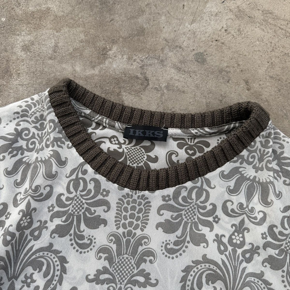 IKKS × Japanese Brand IKKS Mesh damask print long sleeve top with brown trim Size M / US 6-8 / IT 42-44 - 4 Thumbnail