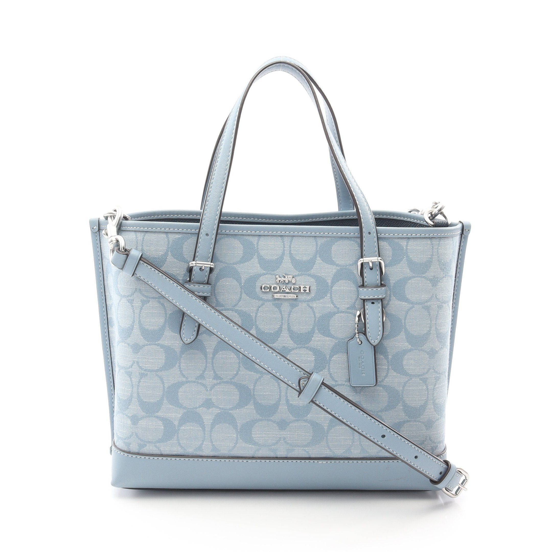 Coach Coach Molly Tote 25 Signature Chambray Handbag Canvas Leather Light Blue Size ONE SIZE - 1 Thumbnail
