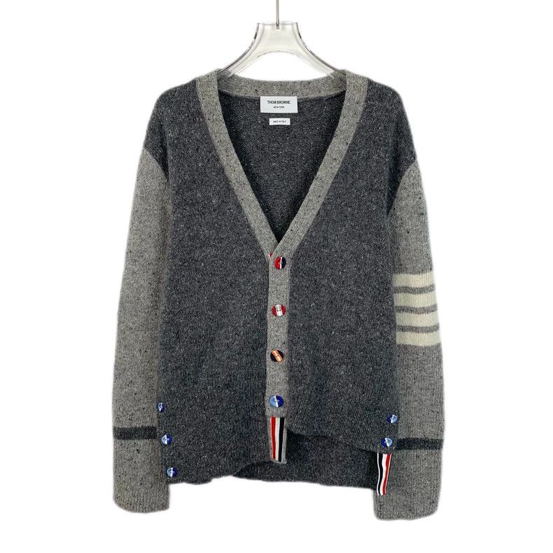 Thom Browne Thom Browne Gray classic four-bar buckle wool knitted cardi Size US S / EU 44-46 / 1 - 1 Thumbnail