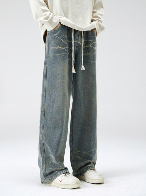 Japanese Brand × Jean Vintage washed tie-dyed loose versatile drawstring jeans Size US 32 / EU 48 - 2 Thumbnail