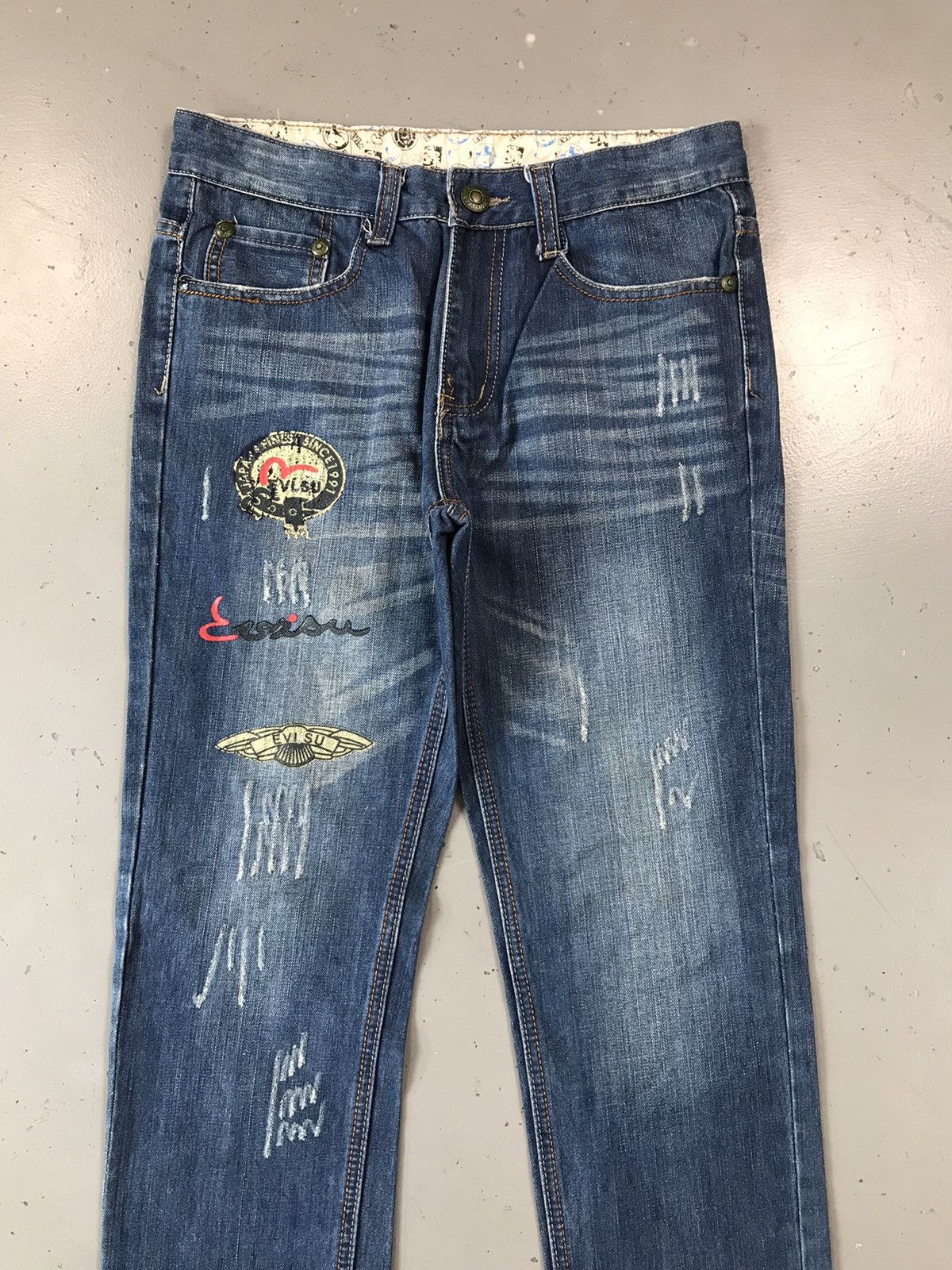 Japanese Brand Vintage Evisu inspired crazy print seagull denim Size US 31 - 5 Thumbnail