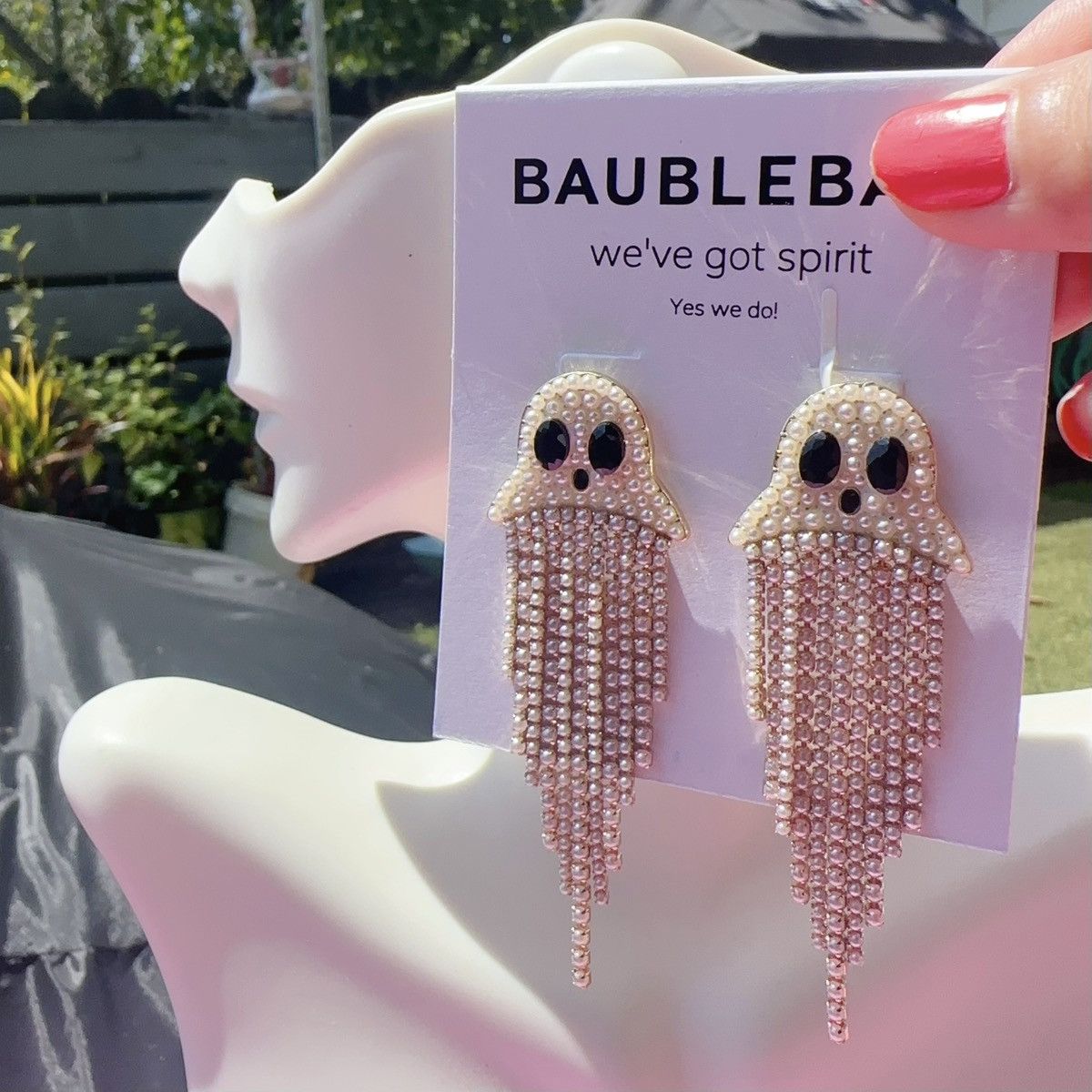 Designer Baublebar white pearl bead ghost we've got spirit Yes we do Size ONE SIZE - 1 Thumbnail