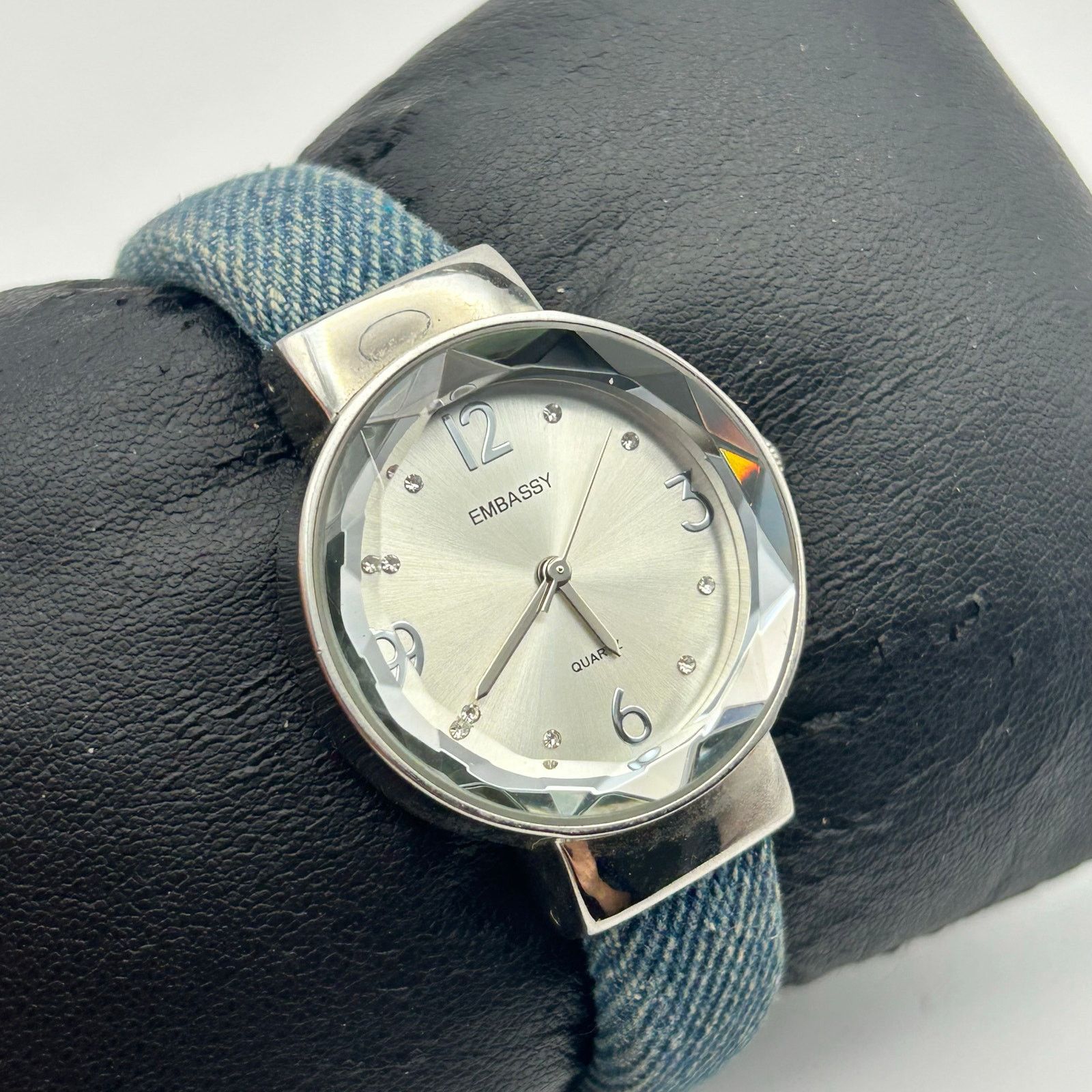 Other Vintage Embassy Watch Faceted Crystal Bezel BlueDenim Strap Size ONE SIZE - 3 Thumbnail