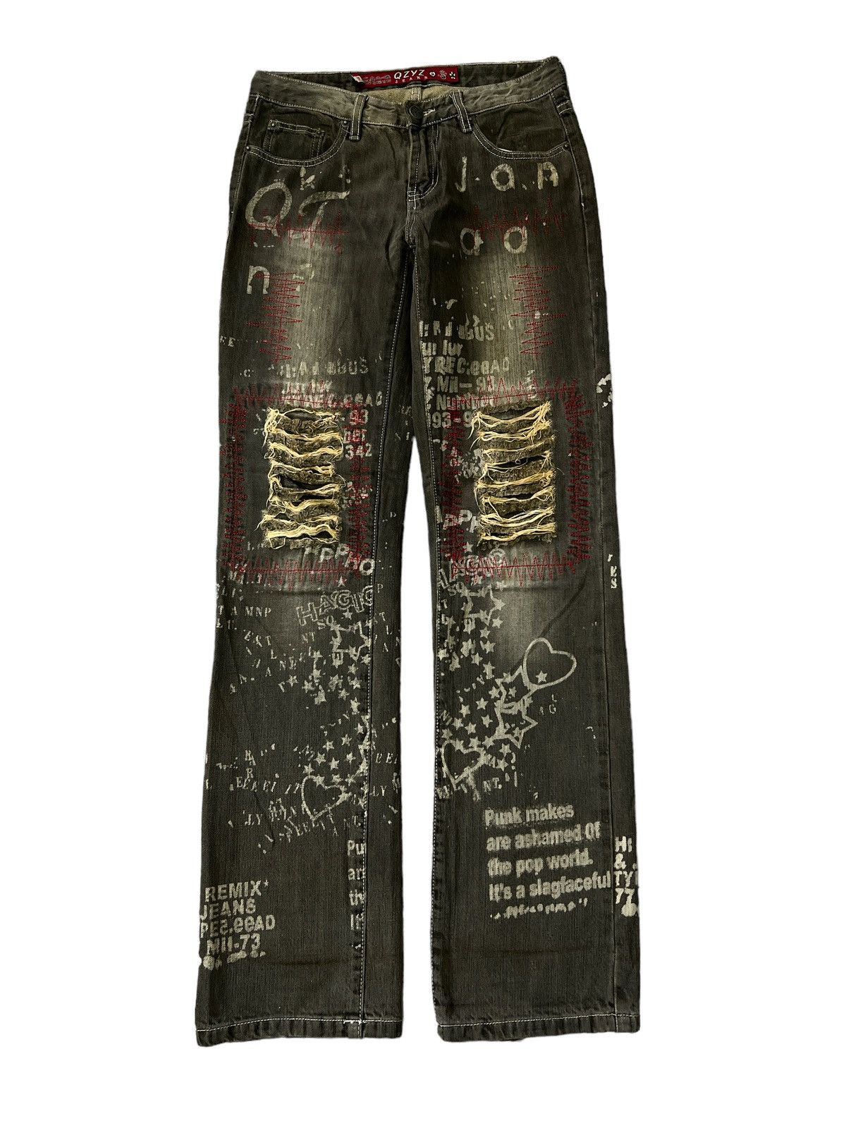 image of Avant Garde x Vintage Sickthrashed Ripped Ozyz Jeans Distressed Denim Pant in Grey, Men's (Size 26)