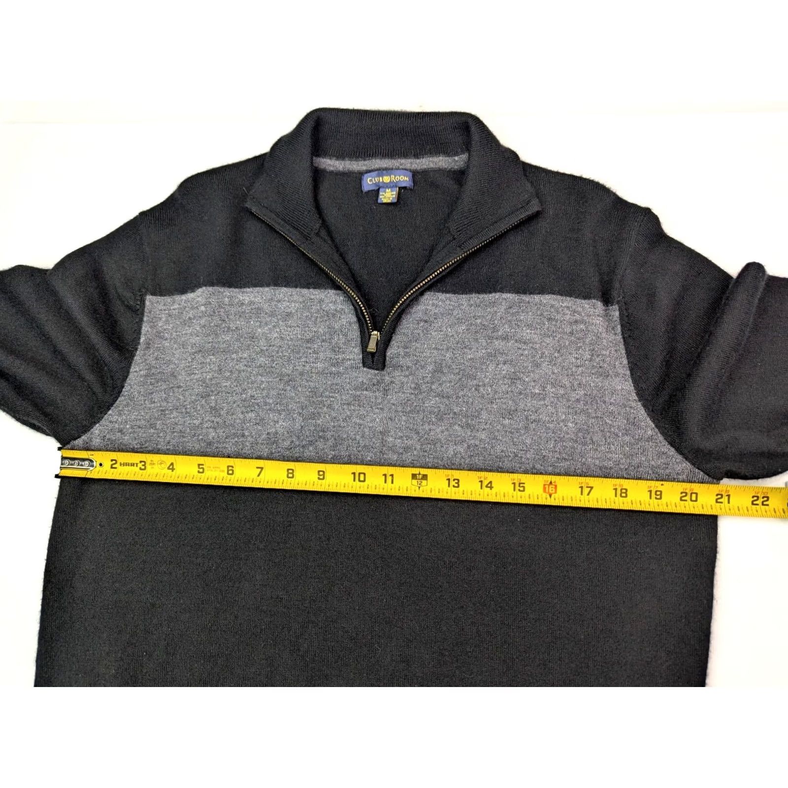 Club Room Club Room Merino Wool Blend 1/4 Zip Pullover Sweater Men M Black Gray Stripe Knit Pattern Striped Zipper Pullover Regular Fit Size US M / EU 48-50 / 2 - 5 Thumbnail