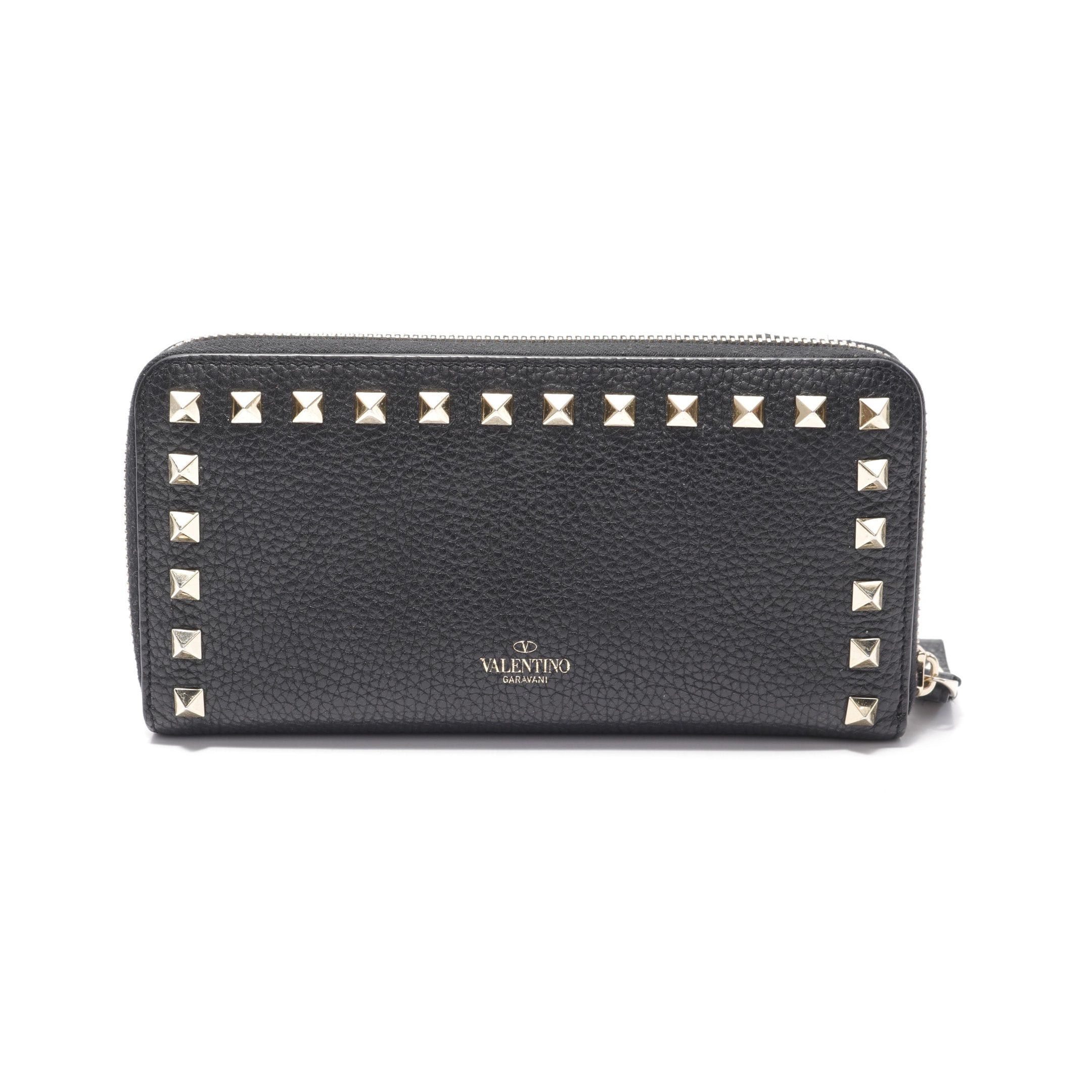 Valentino Valentino Rockstud Round Zipper Long Wallet Leather Black Size ONE SIZE - 1 Thumbnail