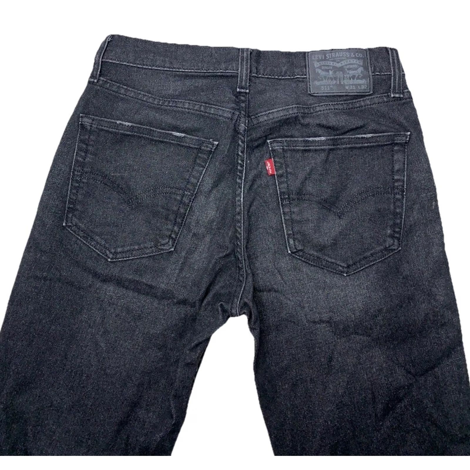 Levi's Levi’s 511 Black Flex Distressed Jeans 31x32 Mens Denim Straight Style Regular 5-Pocket Zip Modern Dark Wash Size US 31 - 6 Thumbnail