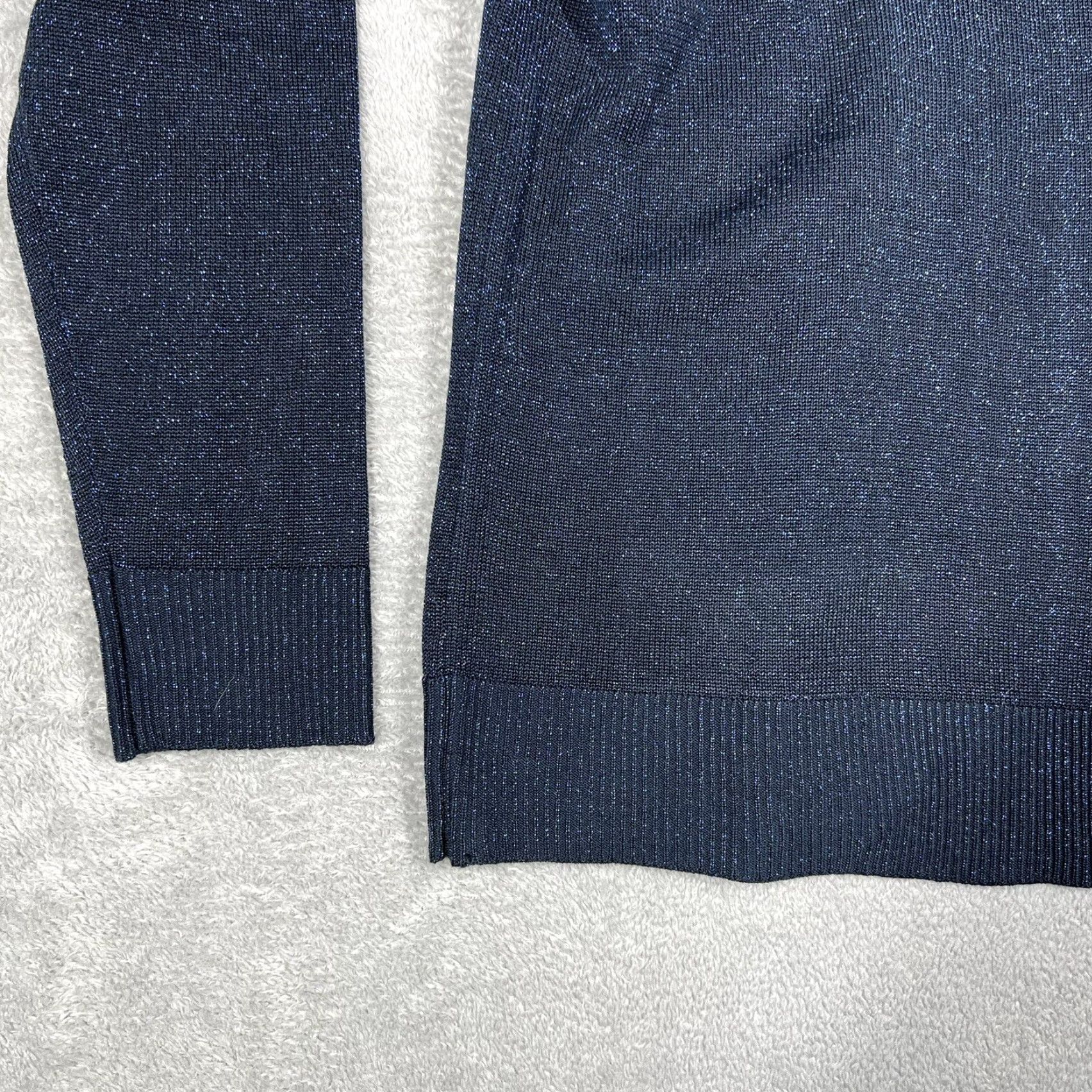 Vintage Vicki Wayne Cardigan Sweater Women’s Medium Navy Blue Glitter Shimmer Open V-Neck Long Sleeve Knit Slub Open Closure Everyday Size M / US 6-8 / IT 42-44 - 5 Thumbnail
