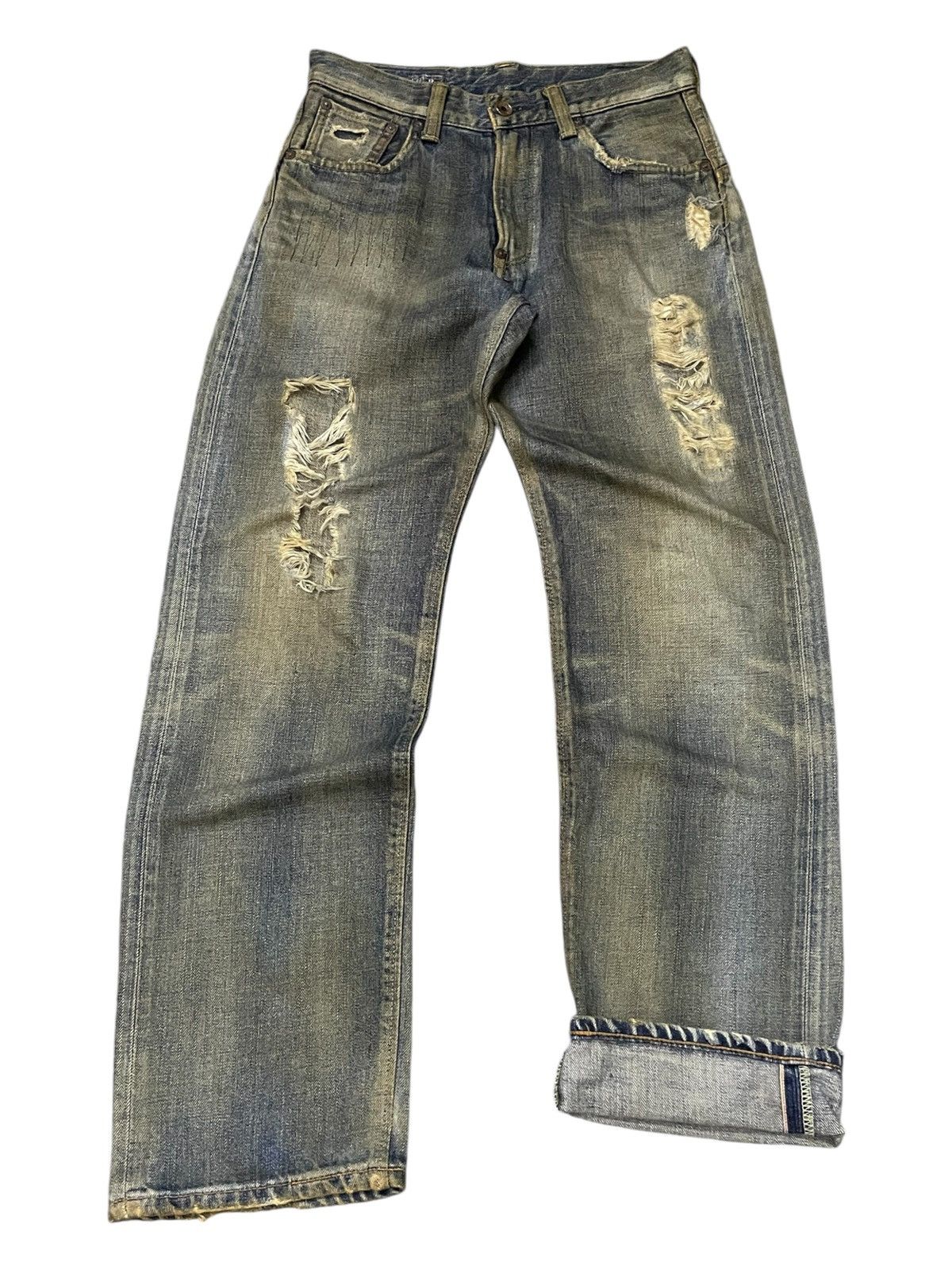 Edwin × If Six Was Nine × Levi's Edwin 505 Selvedge Muddy Wash Distressed Loose Jeans Size US 29 - 1 Thumbnail