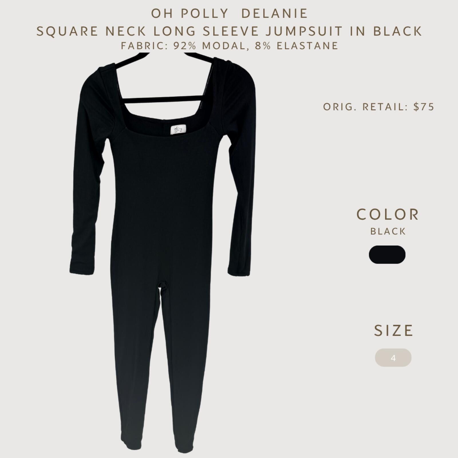 Other Oh Polly Delanie Jumpsuit Black Square Neck Bodycon 4 Size 27" / US 4 / IT 40 - 2 Thumbnail