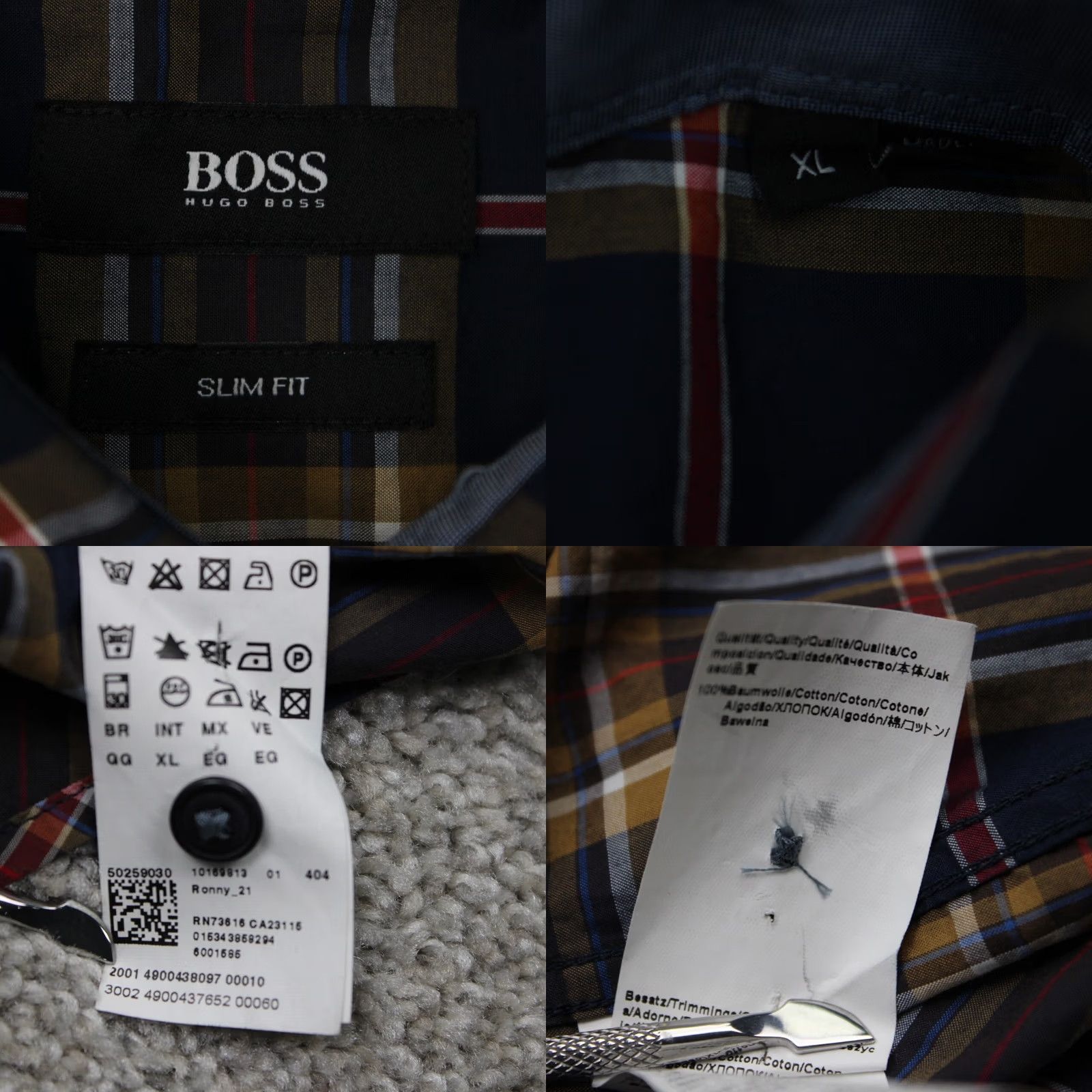 Hugo Boss HUGO BOSS Shirt Mens XL Slim Fit Cotton Blue/Red/Yellow Button-Up L/S Plaid Size US XL / EU 56 / 4 - 8 Thumbnail