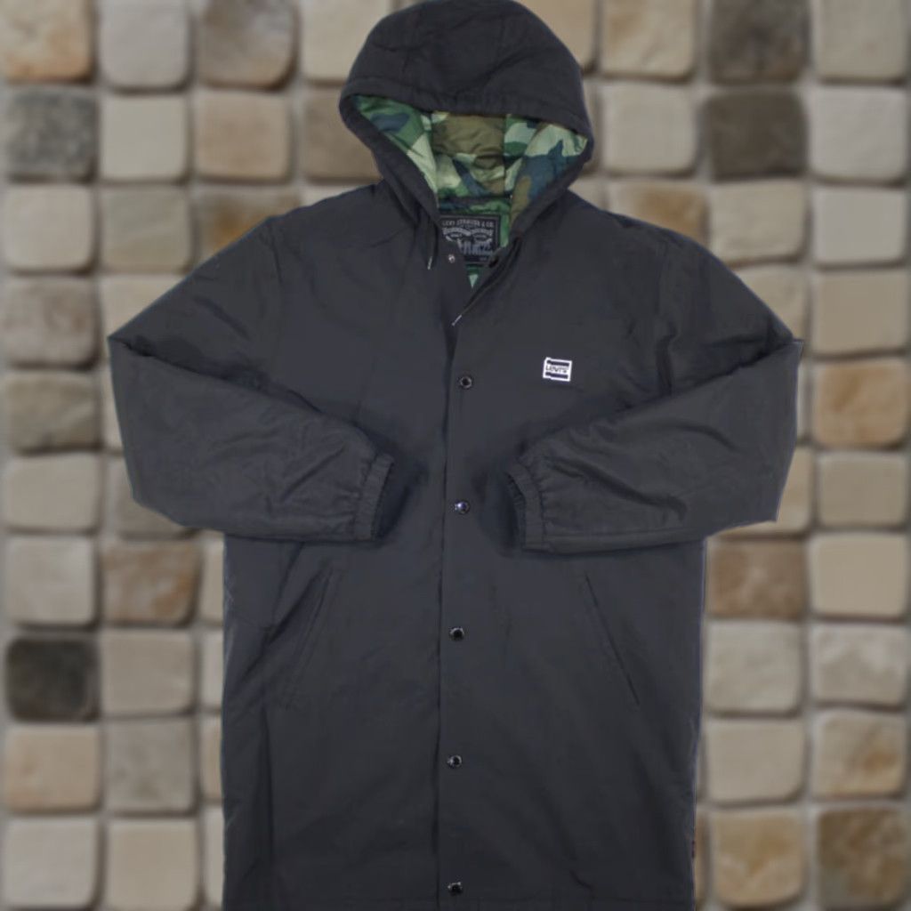 Levi's Levi's Coach's Jacket Hooded Mid Length Black 69627 Camo Lined Men's M Size US M / EU 48-50 / 2 - 1 Thumbnail