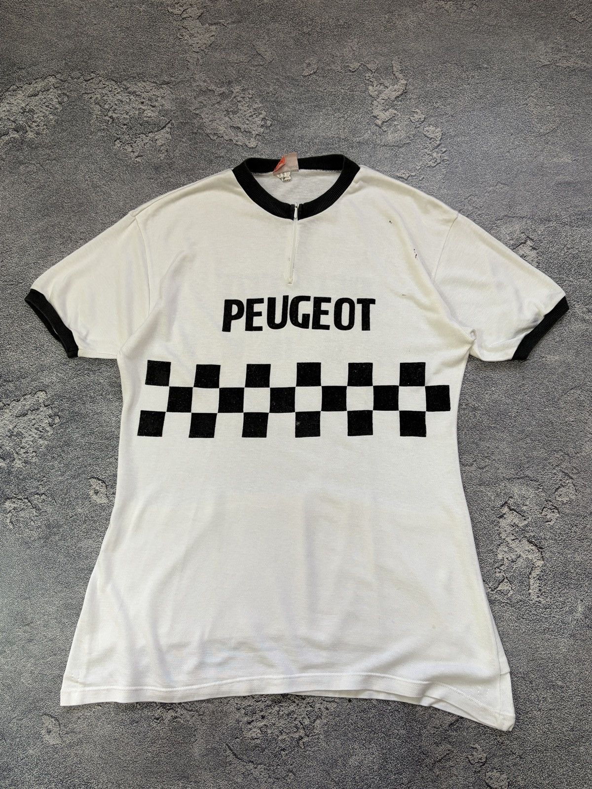 Vintage VTG 70s 80s Peugeot Sport Cycling Jersey Checkerboard L Size US L / EU 52-54 / 3 - 1 Thumbnail