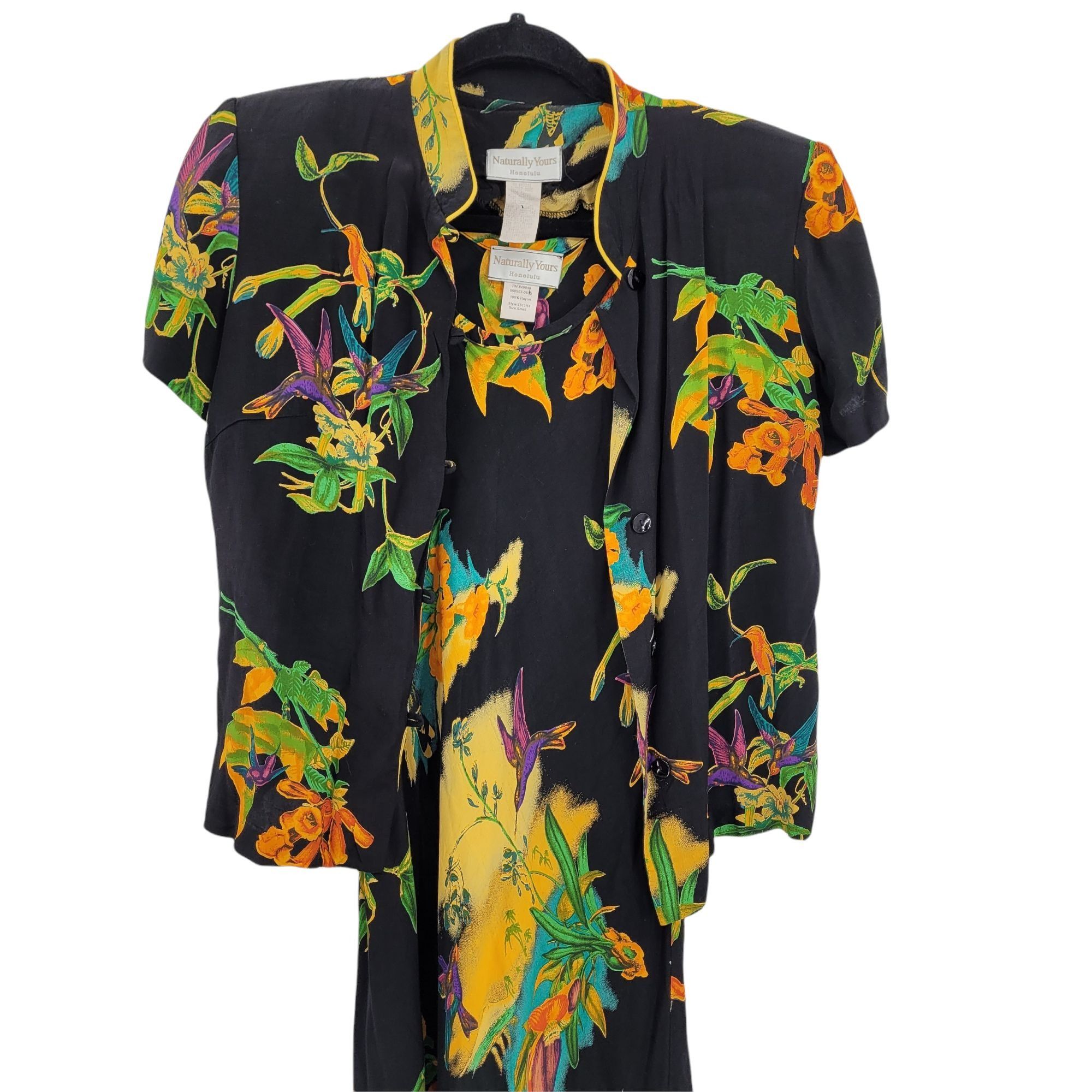 Vintage Vtg 80's 2pc Maxi Dress Sz S Black Hummingbird Neon Psychede Size S / US 4 / IT 40 - 6 Thumbnail
