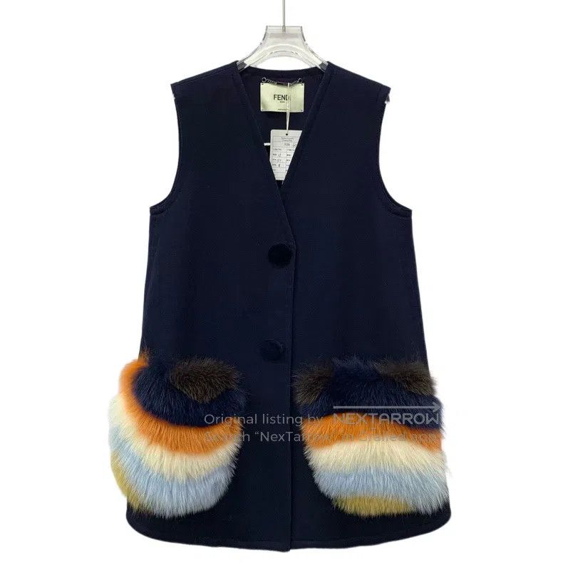 Fendi Fendi Navy wool V-neck single-breasted sleeveless colorful Size XS / US 0-2 / IT 36-38 - 1 Thumbnail