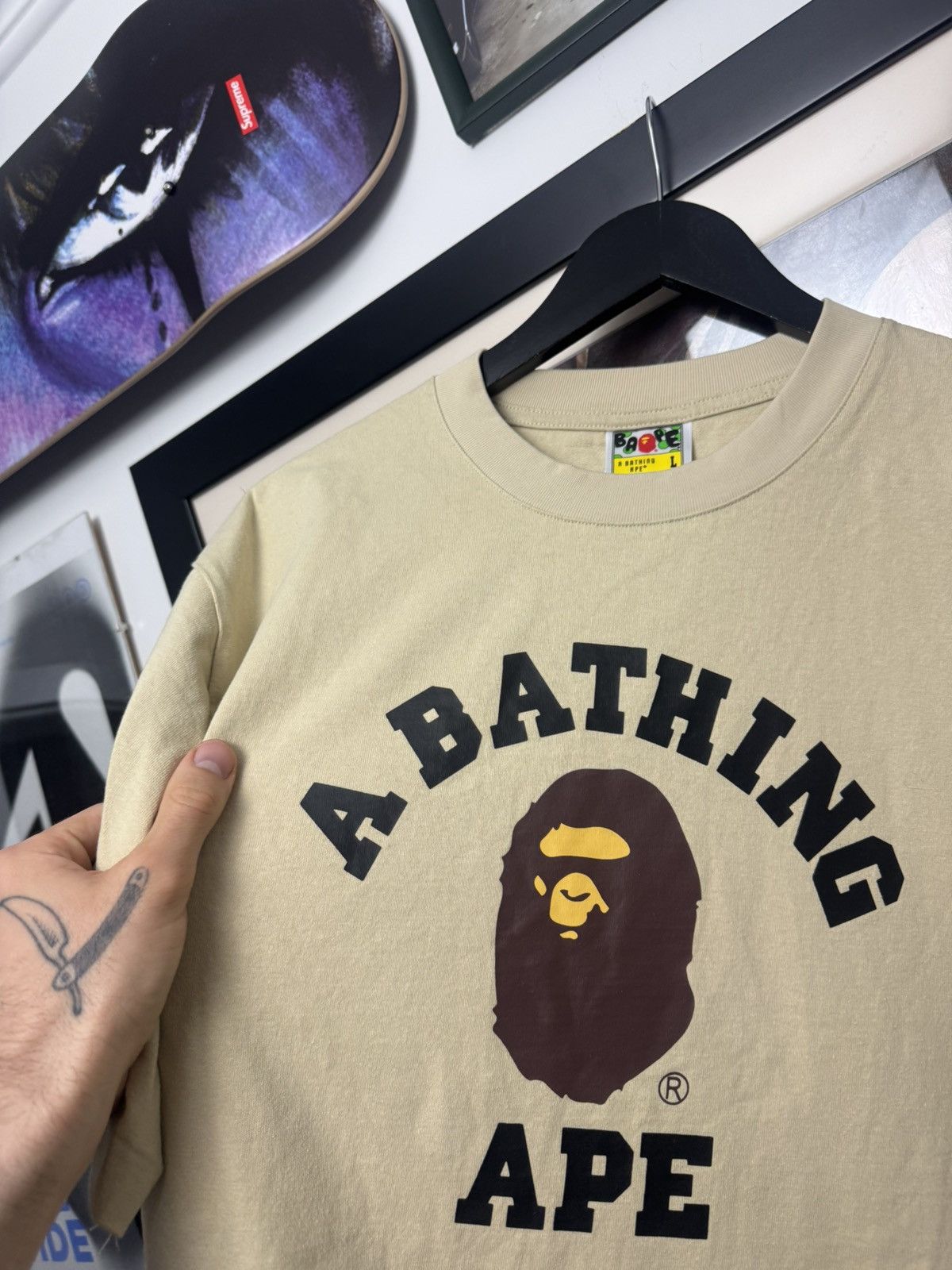 Bape Bape College Logo Tee Beige Streetwear Hype Japan Japanese Size US L / EU 52-54 / 3 - 2 Thumbnail