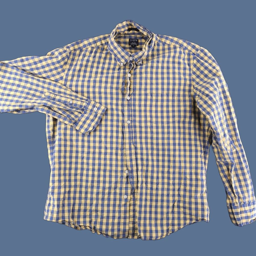 J.Crew J.CREW Shirt Mens XL Slim Fit Check Button-Up Yellow Blue Lightweight Long Sleeve Navy? Size US XL / EU 56 / 4 - 1 Thumbnail