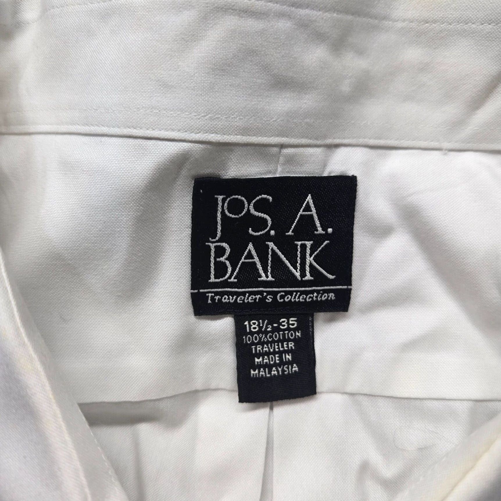 Jos. A. Bank VINTAGE Jos. A. Bank Traveler Dress Shirt Men's Long Sleeve Solid White Medium Cotton Classic 90s Business Office Size 48R - 3 Thumbnail