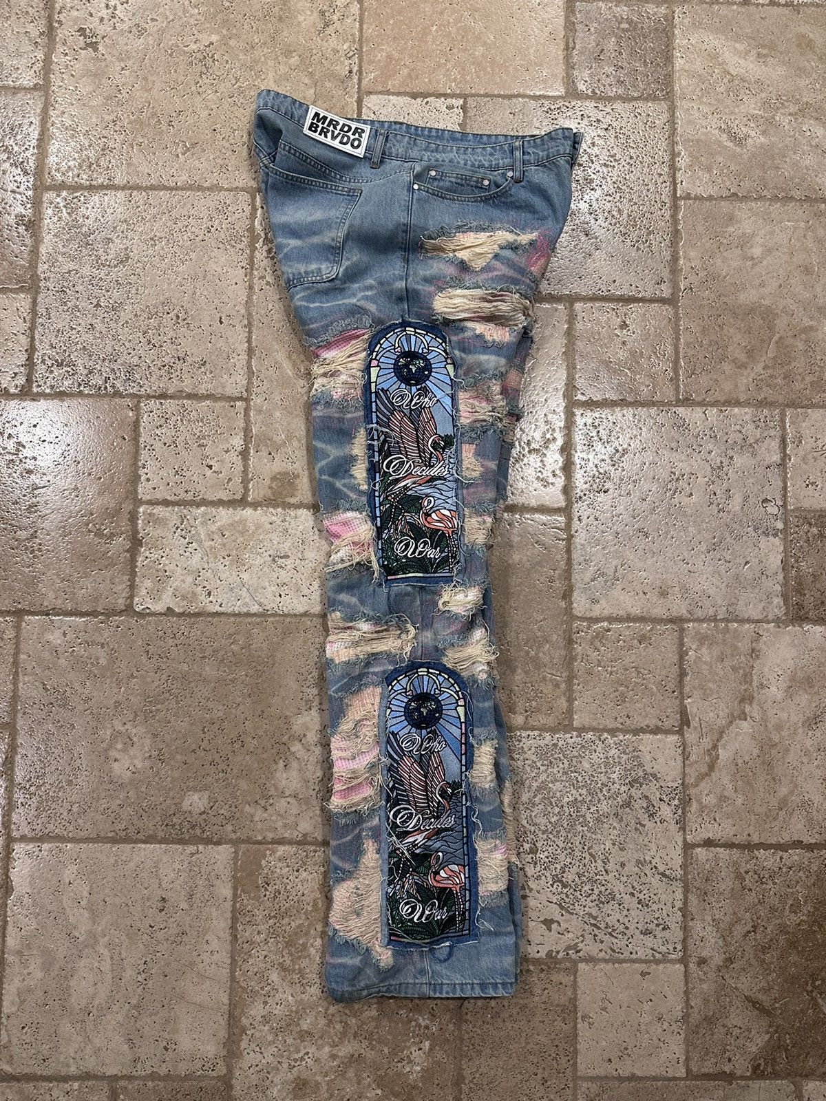Who Decides War WDW Pink Flamingo Patch Fusion Denim Jeans