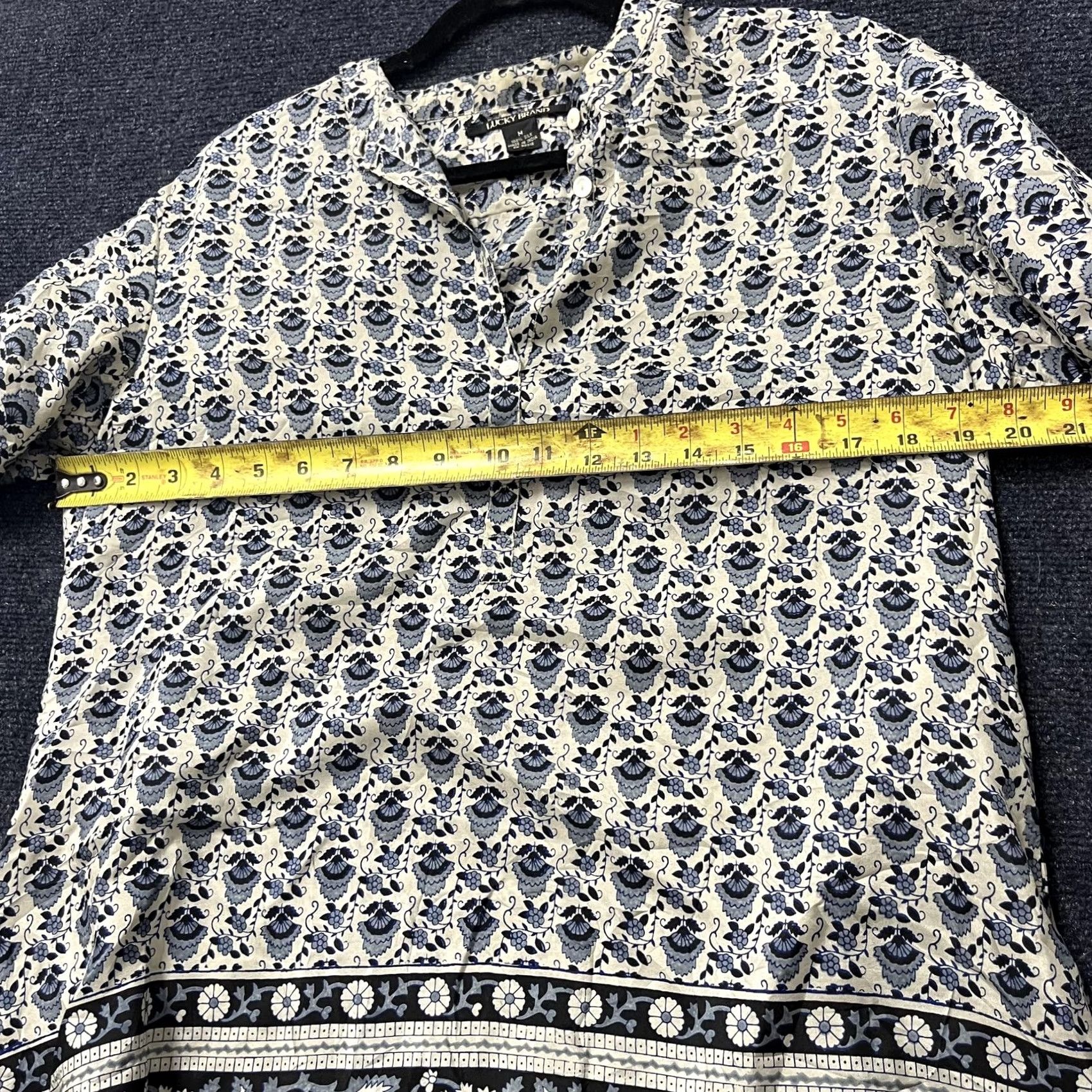 Lucky Brand Lucky Brand Blouse Womens M Blue Floral Silk Henley Tunic Boho Shirt Size M / US 6-8 / IT 42-44 - 5 Thumbnail